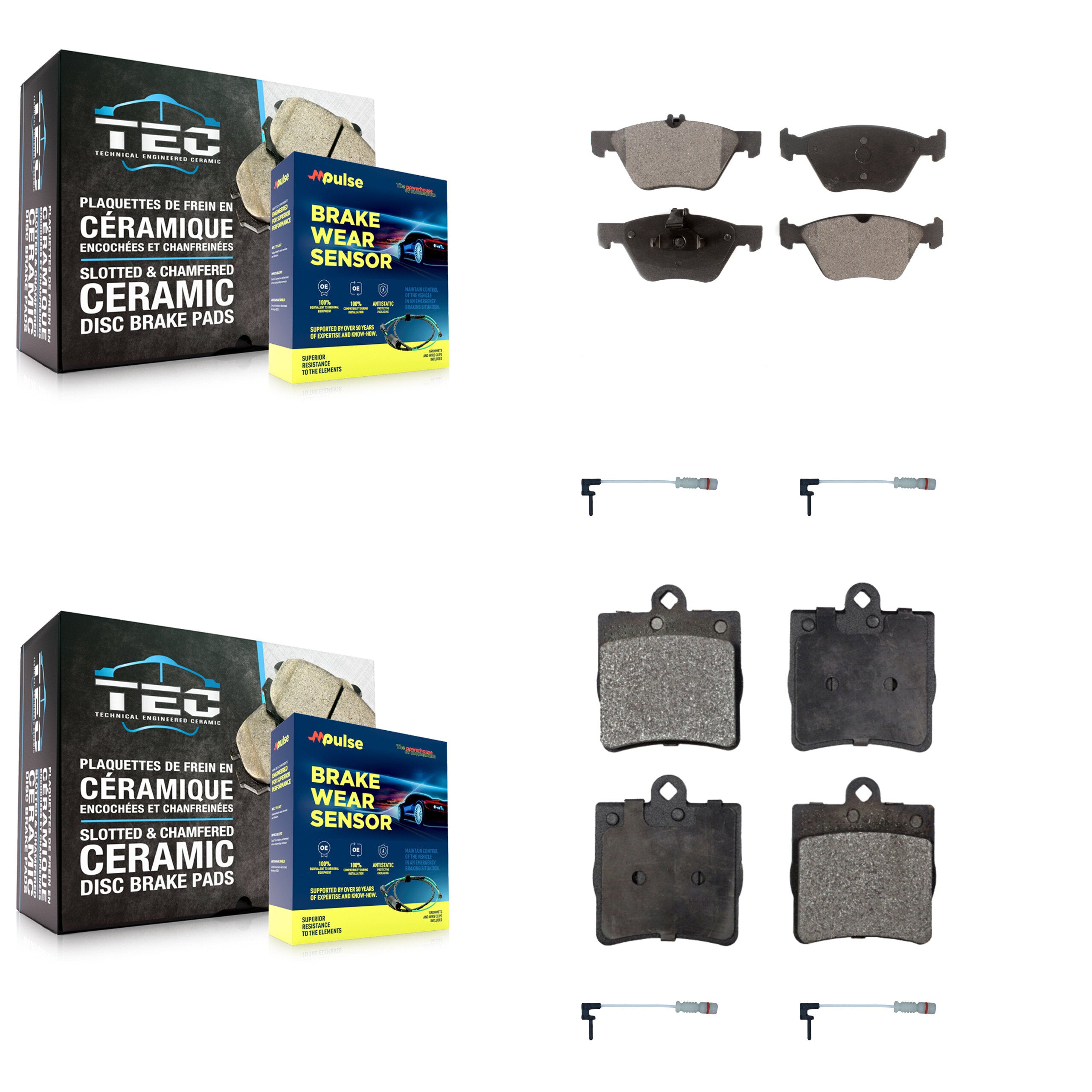 Front Rear Ceramic Disc Brake Pads And Wear Sensors Kit For Chrysler Crossfire KTW-100694