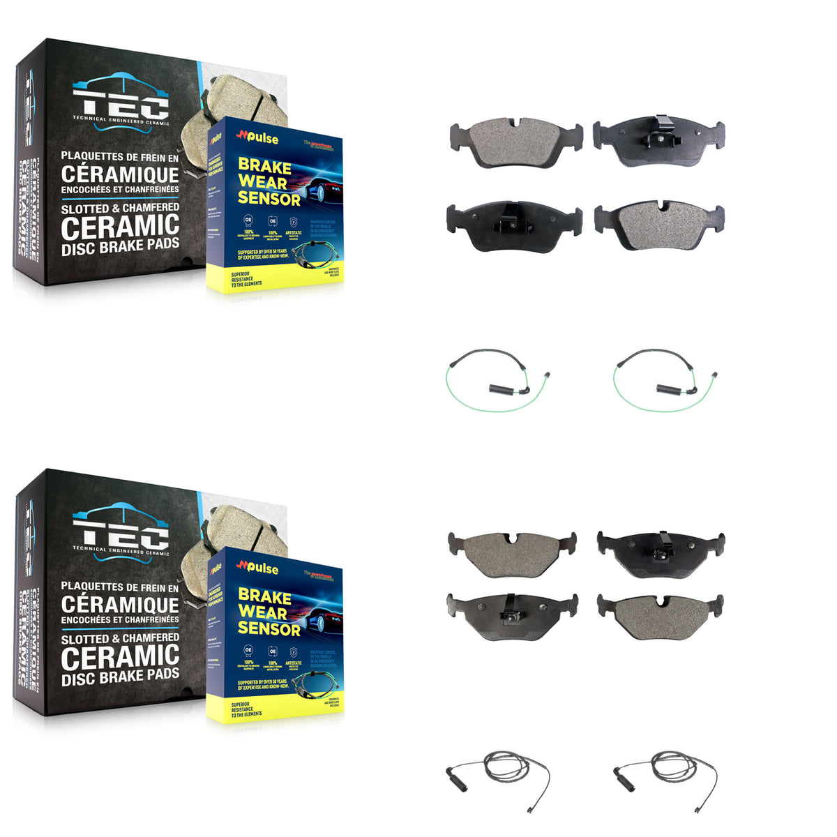 Front Rear Ceramic Disc Brake Pads And Wear Sensors Kit For 2001-2005 BMW 325xi 2.5L KTW-100698