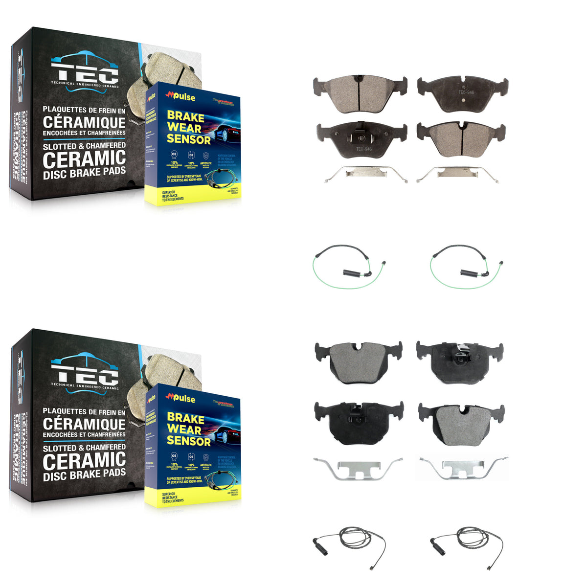 Front Rear Ceramic Disc Brake Pads And Wear Sensors Kit For BMW 330Ci 330i 330xi 3.0L KTW-100699