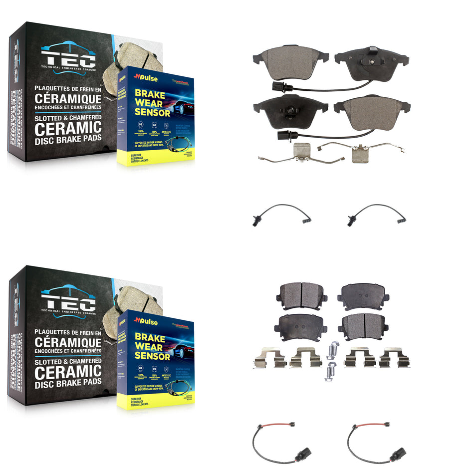 Front Rear Ceramic Disc Brake Pads And Extra Wear Sensors Kit For 2011 Audi A6 KTW-100709