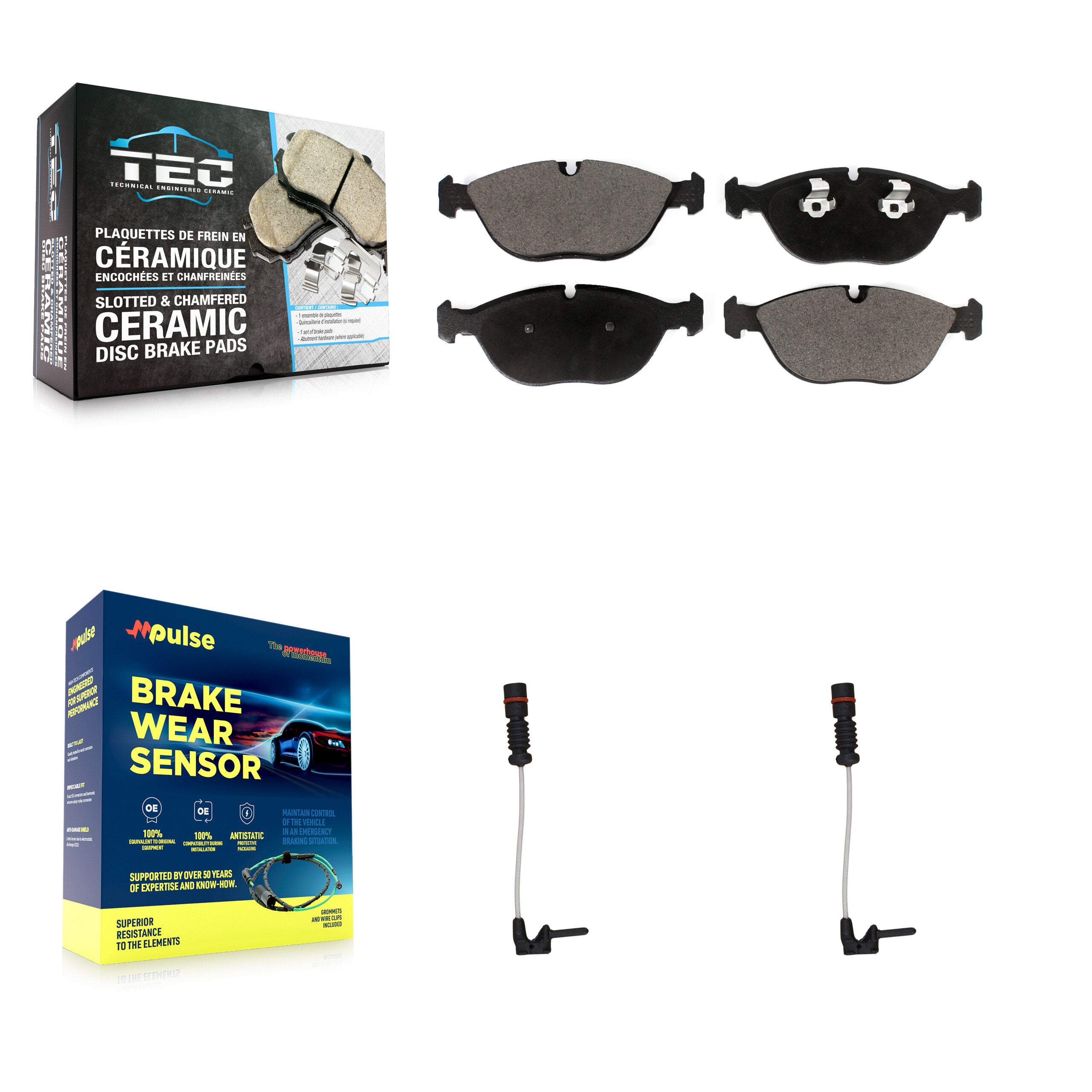 Front Ceramic Disc Brake Pads & Wear Sensor Kit For Chrysler Crossfire Mercedes-Benz E430 KTW-100864