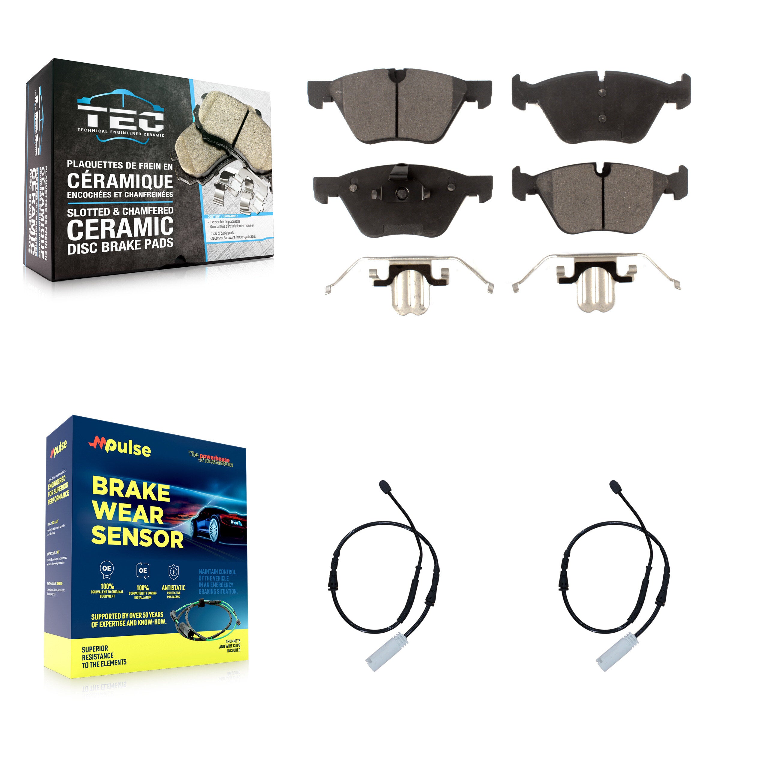 Front Ceramic Disc Brake Pads And Wear Sensors Kit For BMW 128i 3.0L KTW-100895