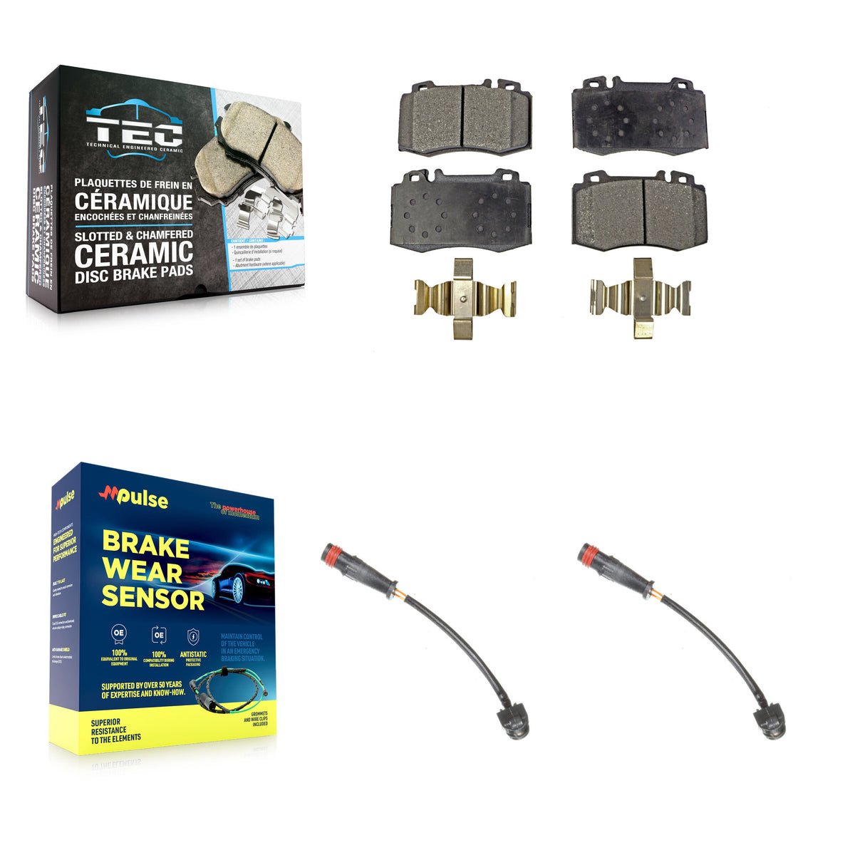Front Ceramic Disc Brake Pads And Wear Sensors Kit For Mercedes-Benz SL500 SLK55 AMG KTW-100952
