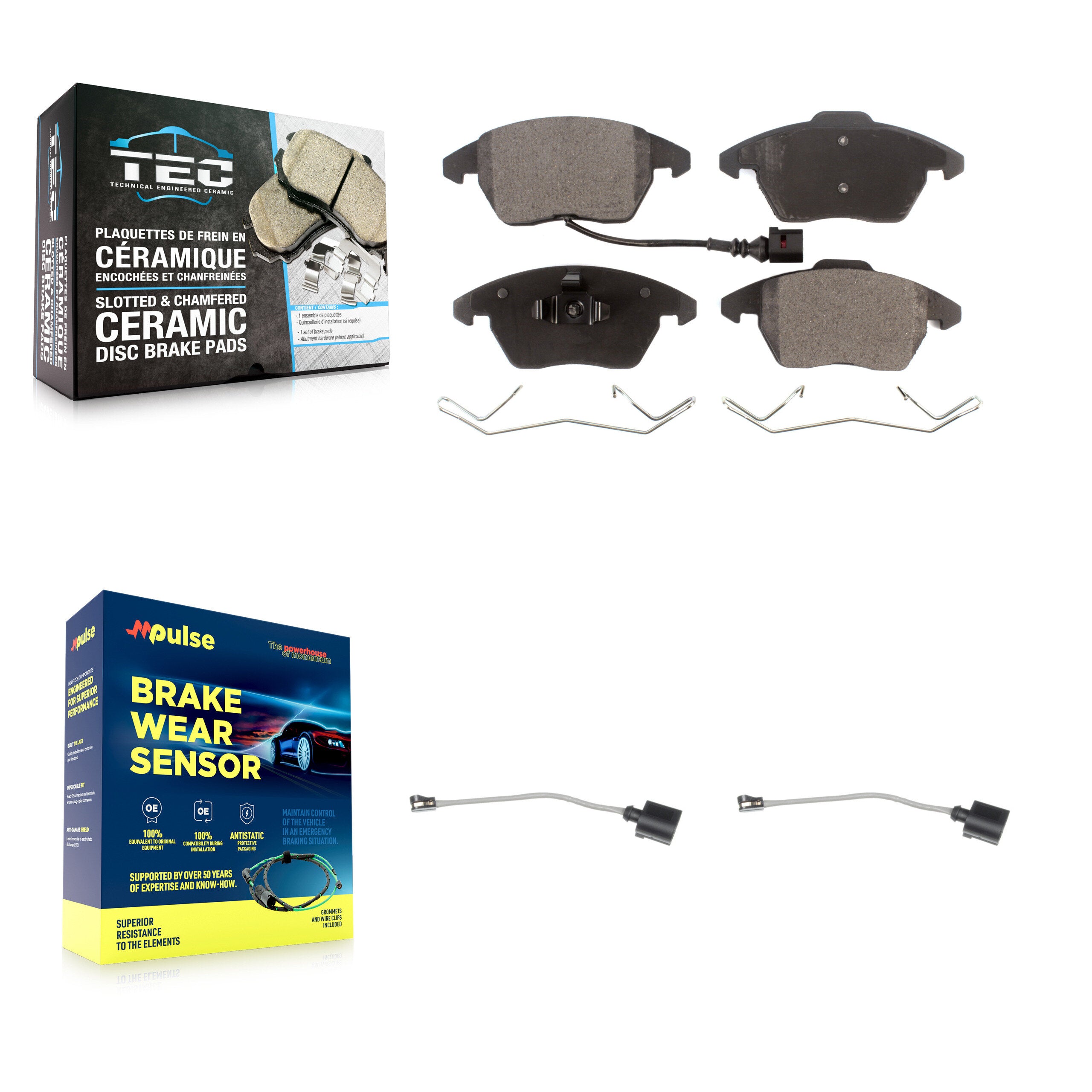 Front Ceramic Brake Pad & Extra Wear Sensor Kit For Audi A3 Quattro Volkswagen Golf Jetta KTW-100964