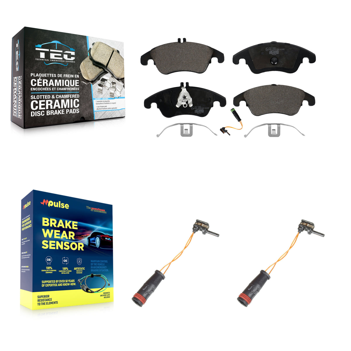 Front Ceramic Brake Pads Extra Wear Sensor Kit For Mercedes-Benz C300 E350 C350 E550 E250 KTW-101006