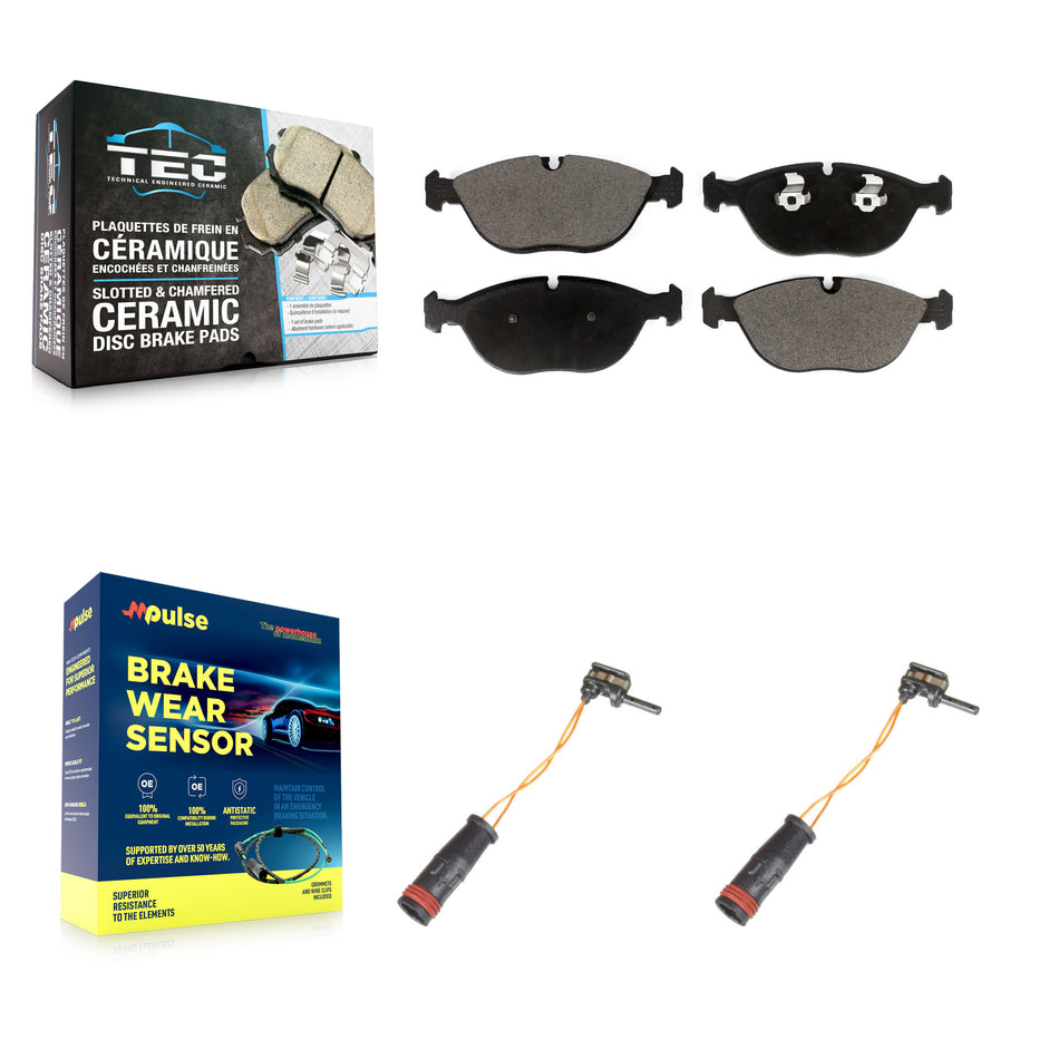 Front Ceramic Disc Brake Pads And Wear Sensors Kit For 2006 Mercedes-Benz E350 AWD KTW-101011