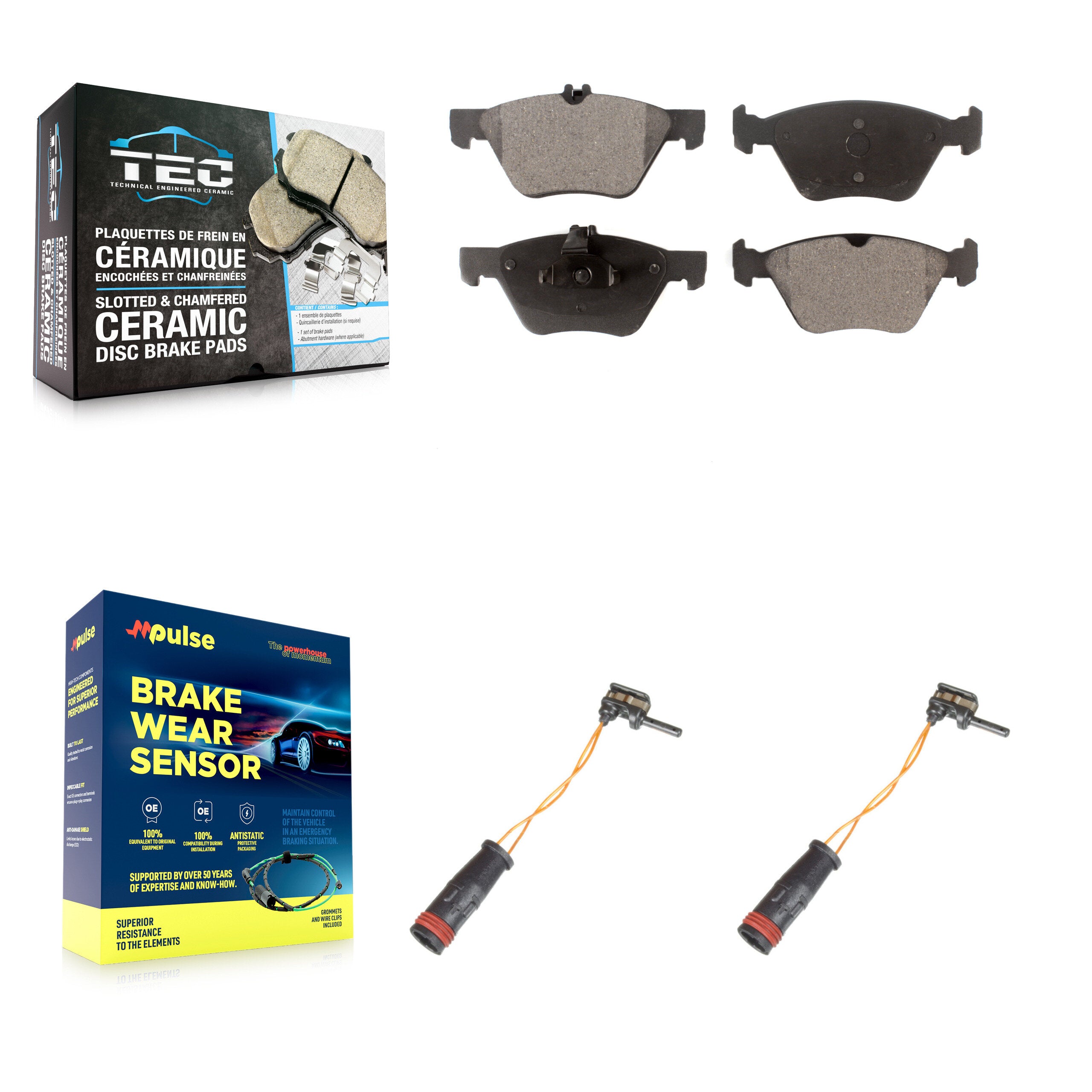 Front Ceramic Disc Brake Pads And Wear Sensors Kit For Mercedes-Benz E350 E300 KTW-101013