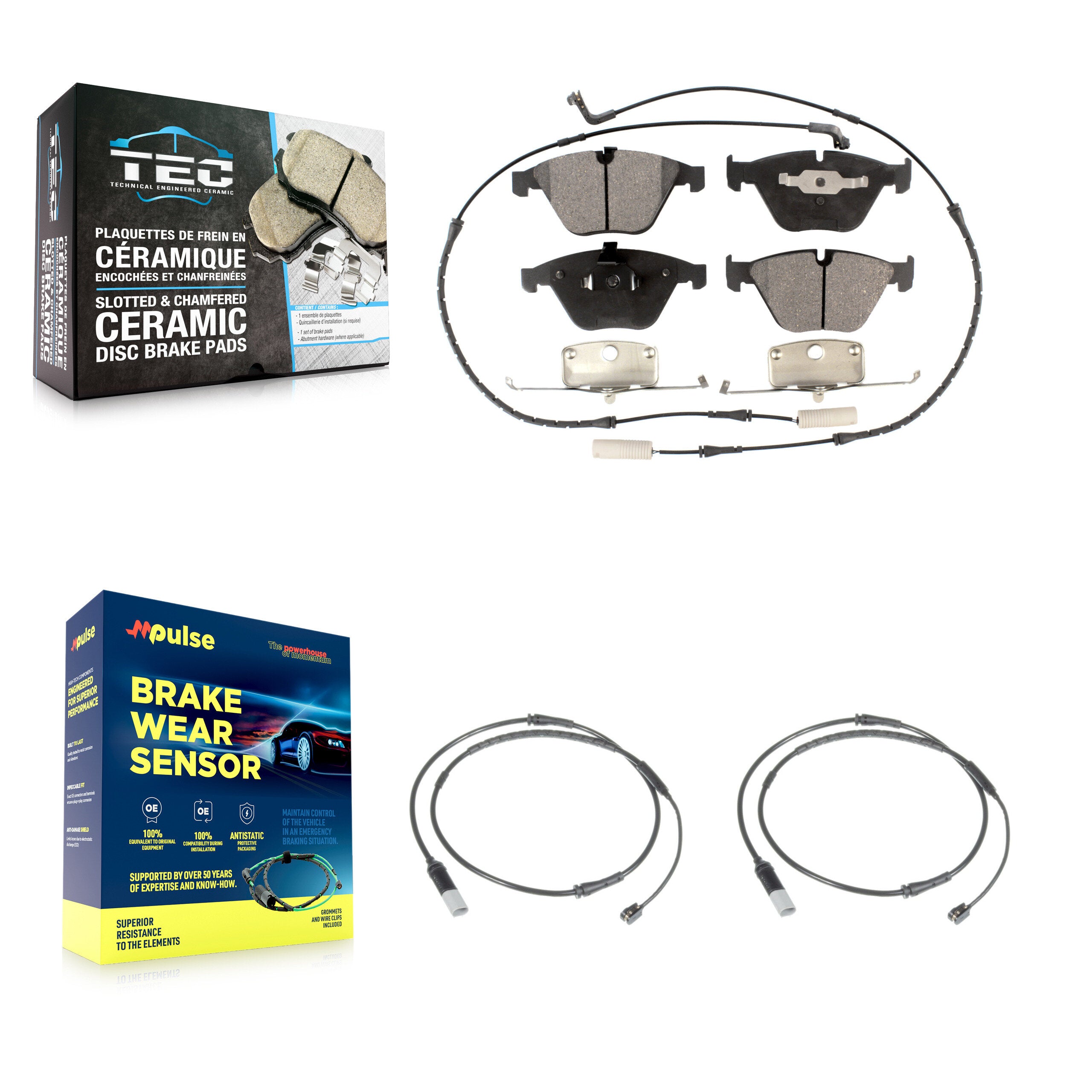 Front Ceramic Disc Brake Pads And Extra Wear Sensors Kit For 2010 BMW 535i Base with 3.0L KTW-101028