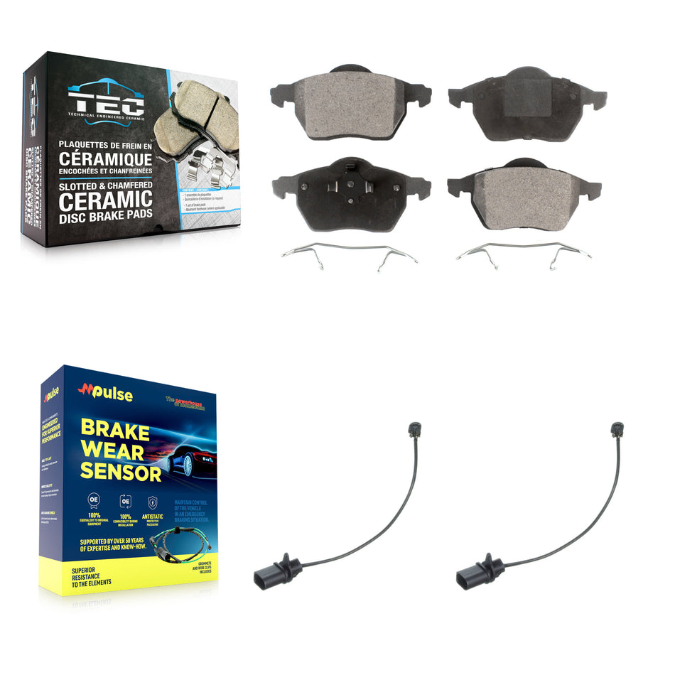 Front Ceramic Disc Brake Pads And Wear Sensors Kit For Volkswagen Passat KTW-101051