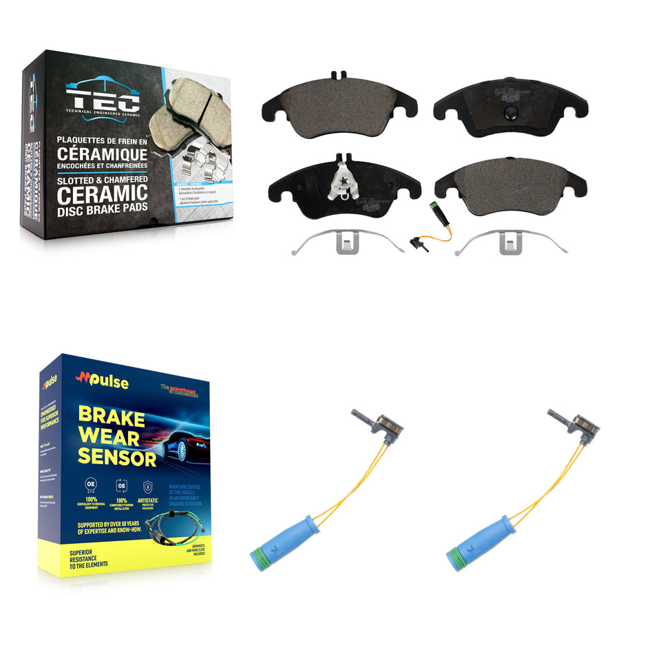Front Ceramic Disc Brake Pads And Extra Wear Sensors Kit For Mercedes-Benz C250 E400 KTW-101058