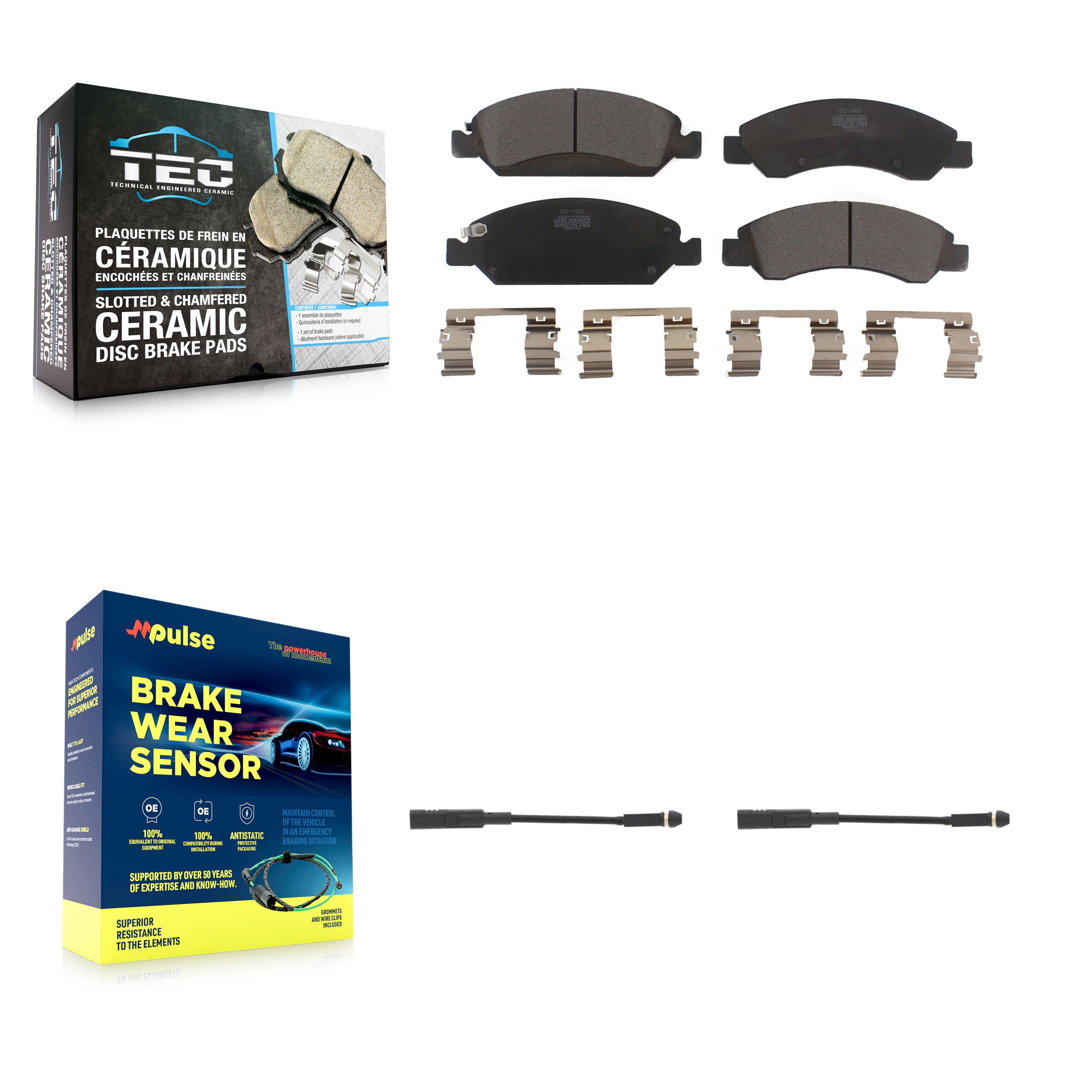 Front Ceramic Brake Pads Wear Sensor Kit For GMC Chevrolet Silverado 1500 LD Sierra Yukon KTW-101066