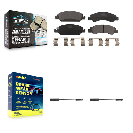 Front Ceramic Brake Pads Wear Sensor Kit For GMC Chevrolet Silverado 1500 LD Sierra Yukon KTW-101066