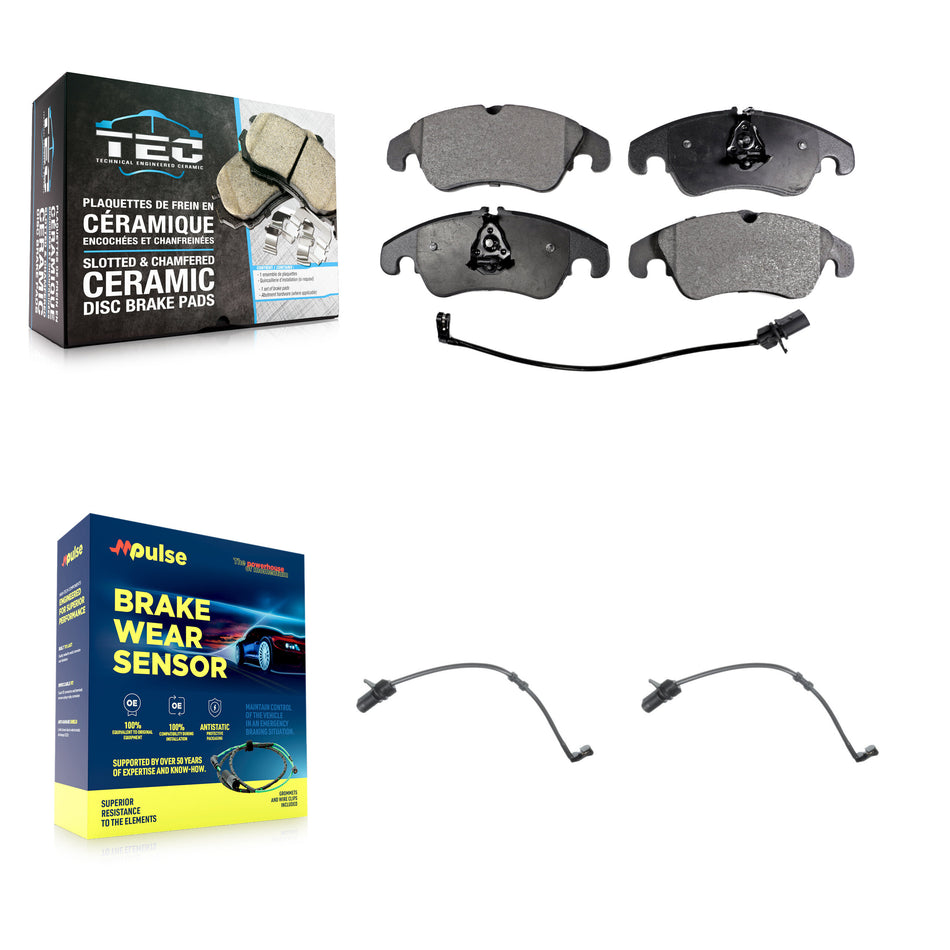 Front Ceramic Disc Brake Pads And Extra Wear Sensors Kit For Audi A7 Quattro A6 KTW-101081