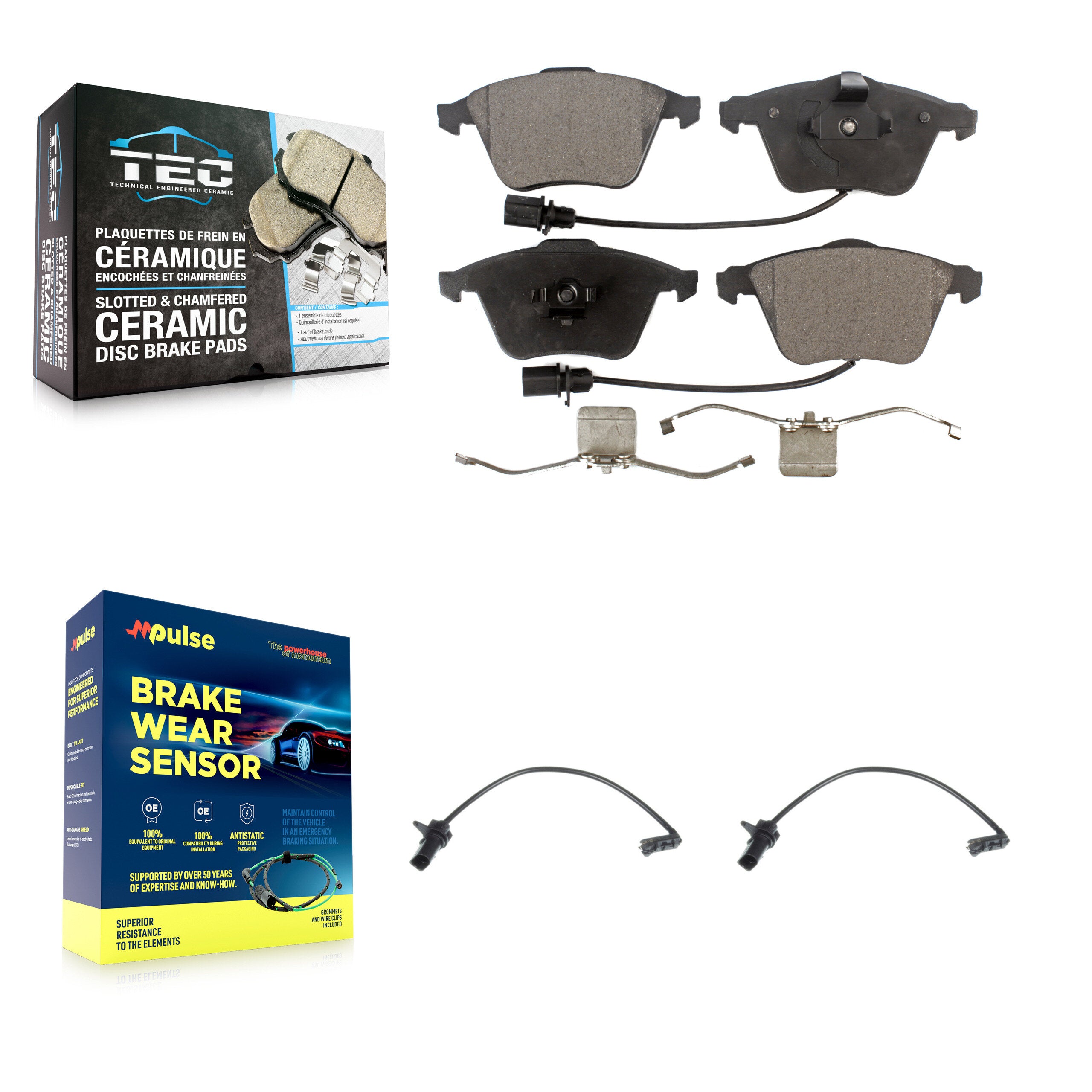 Front Ceramic Disc Brake Pads And Extra Wear Sensors Kit For 2011 Audi A6 KTW-101086