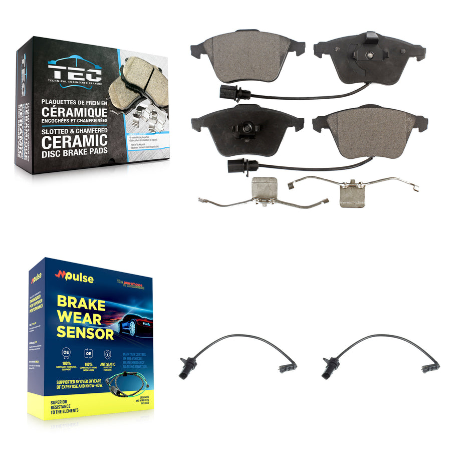 Front Ceramic Disc Brake Pads And Extra Wear Sensors Kit For 2011 Audi A6 KTW-101086