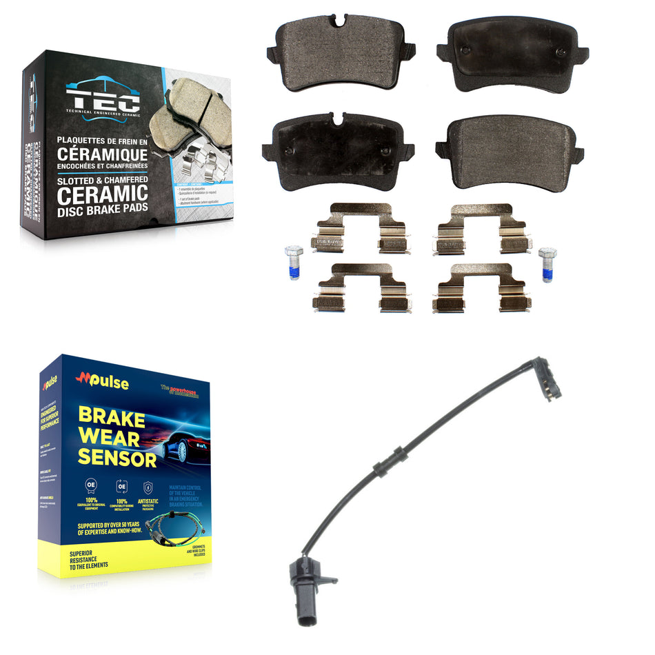 Rear Ceramic Brake Pad And Wear Sensor Kit For 2011-2012 Audi A8 Quattro with 356mm Rotor KTW-101107