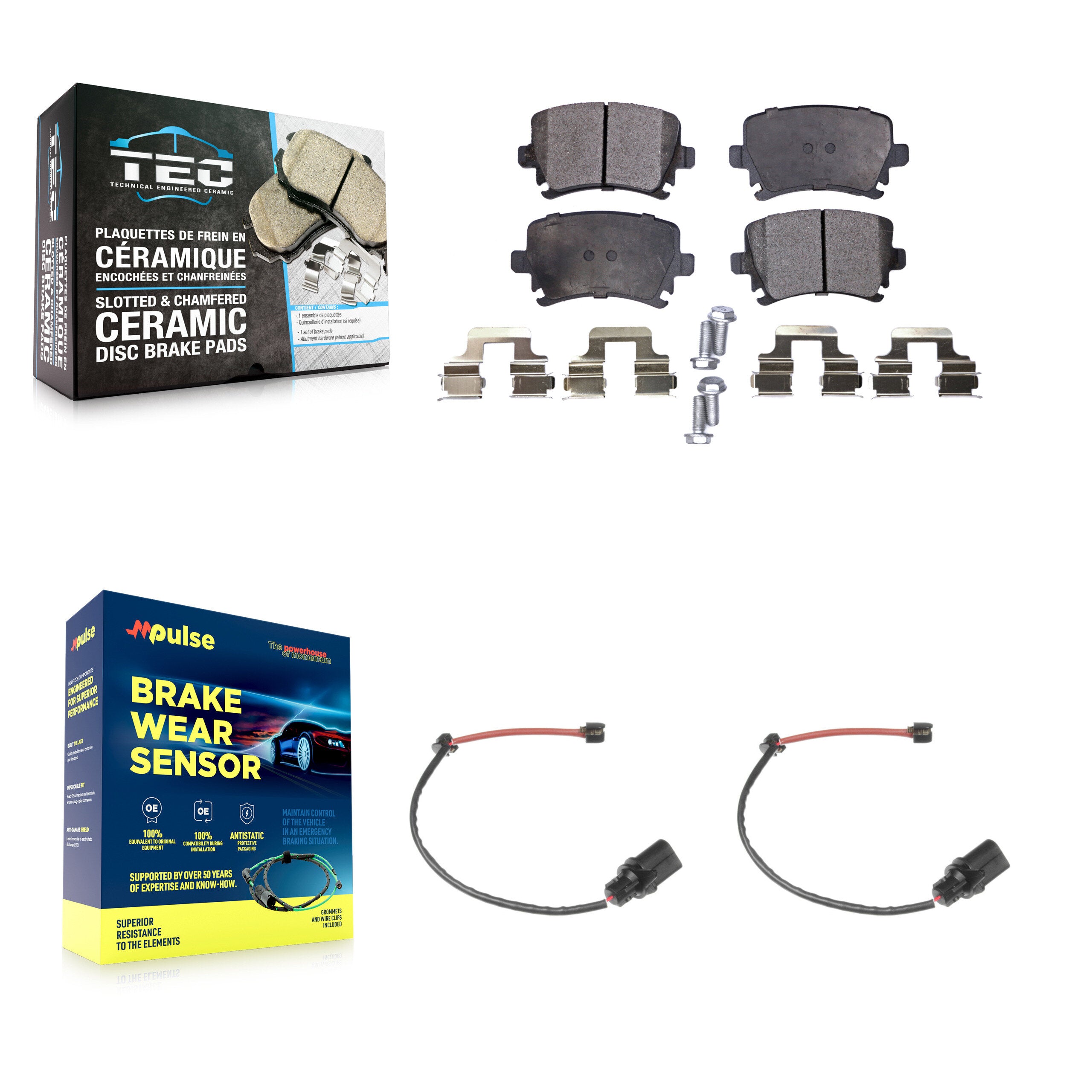 Rear Ceramic Disc Brake Pads And Wear Sensors Kit For 2011 Audi A6 KTW-101255