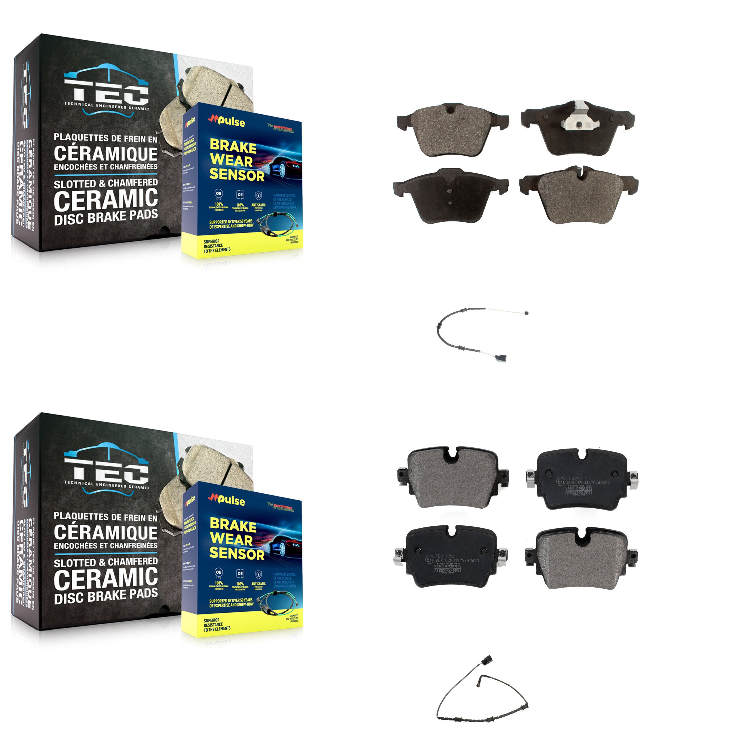Front Rear Ceramic Brake Pad Wear Sensor Kit For Jaguar XJ RWD with 3.0L Disc rear brakes KTW-101402