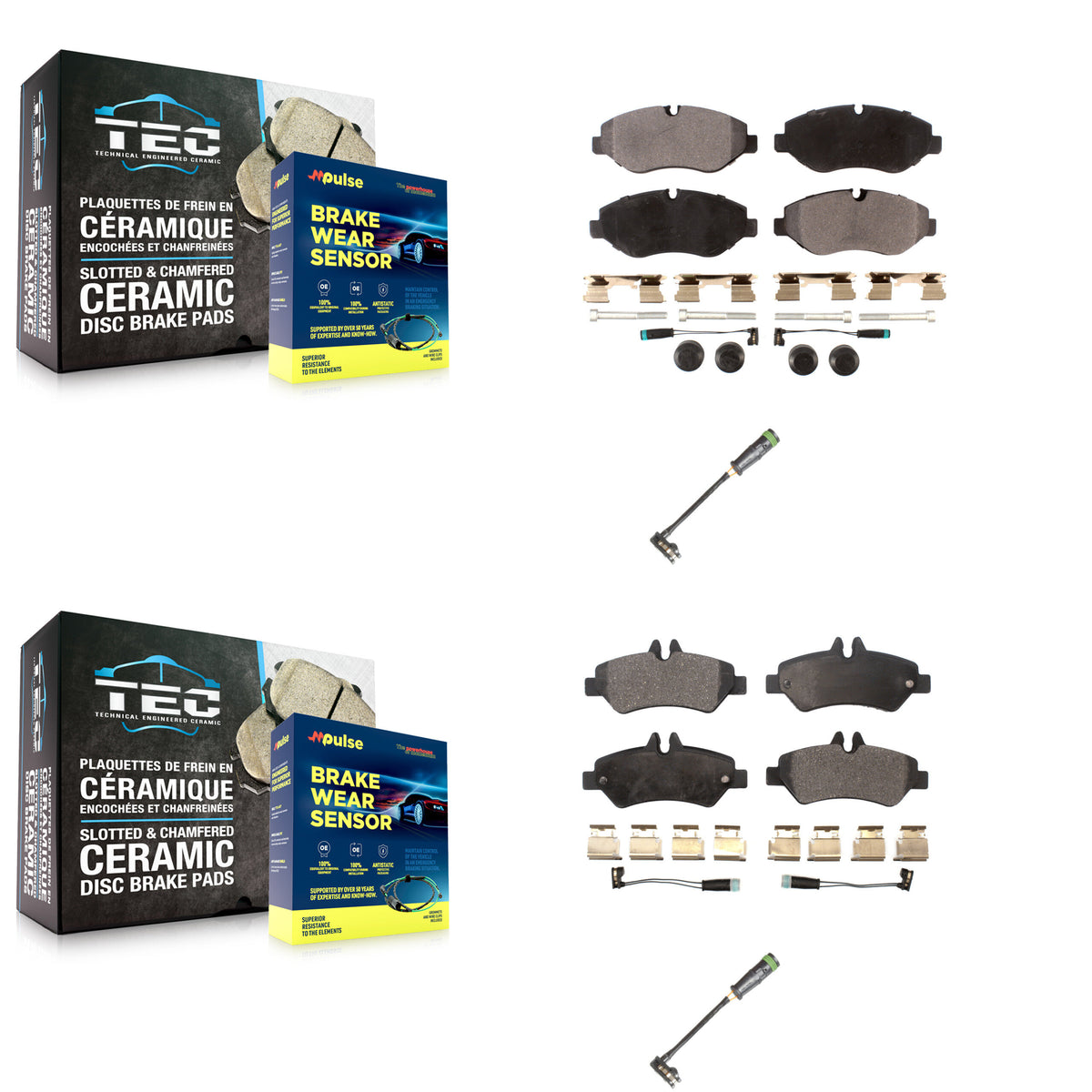 Front Rear Ceramic Brake Pad & Extra Wear Sensor Kit For 10-18 Freightliner Sprinter 2500 KTW-101414