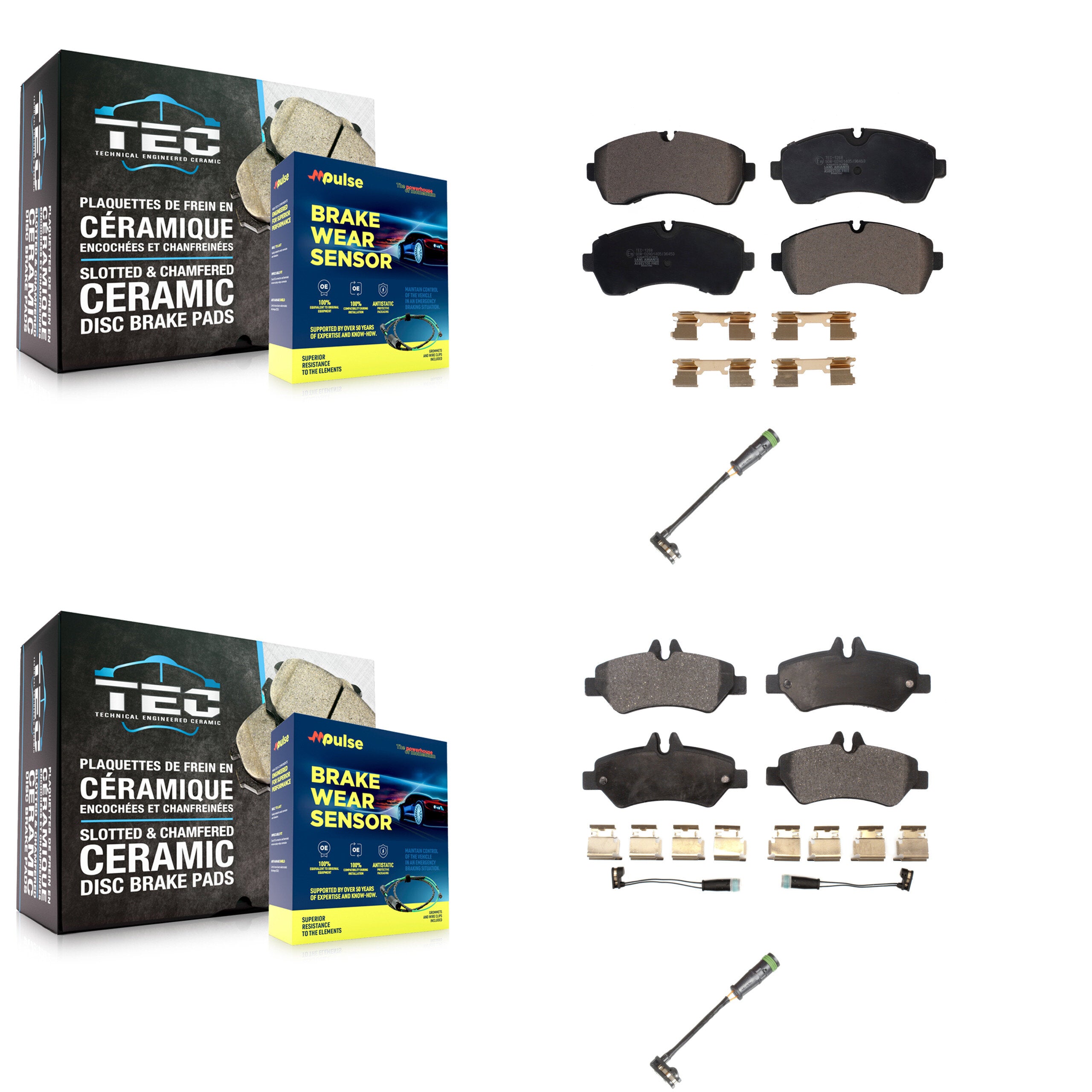 Front Rear Ceramic Disc Brake Pads & Extra Wear Sensor Kit For Freightliner Sprinter 3500 KTW-101415
