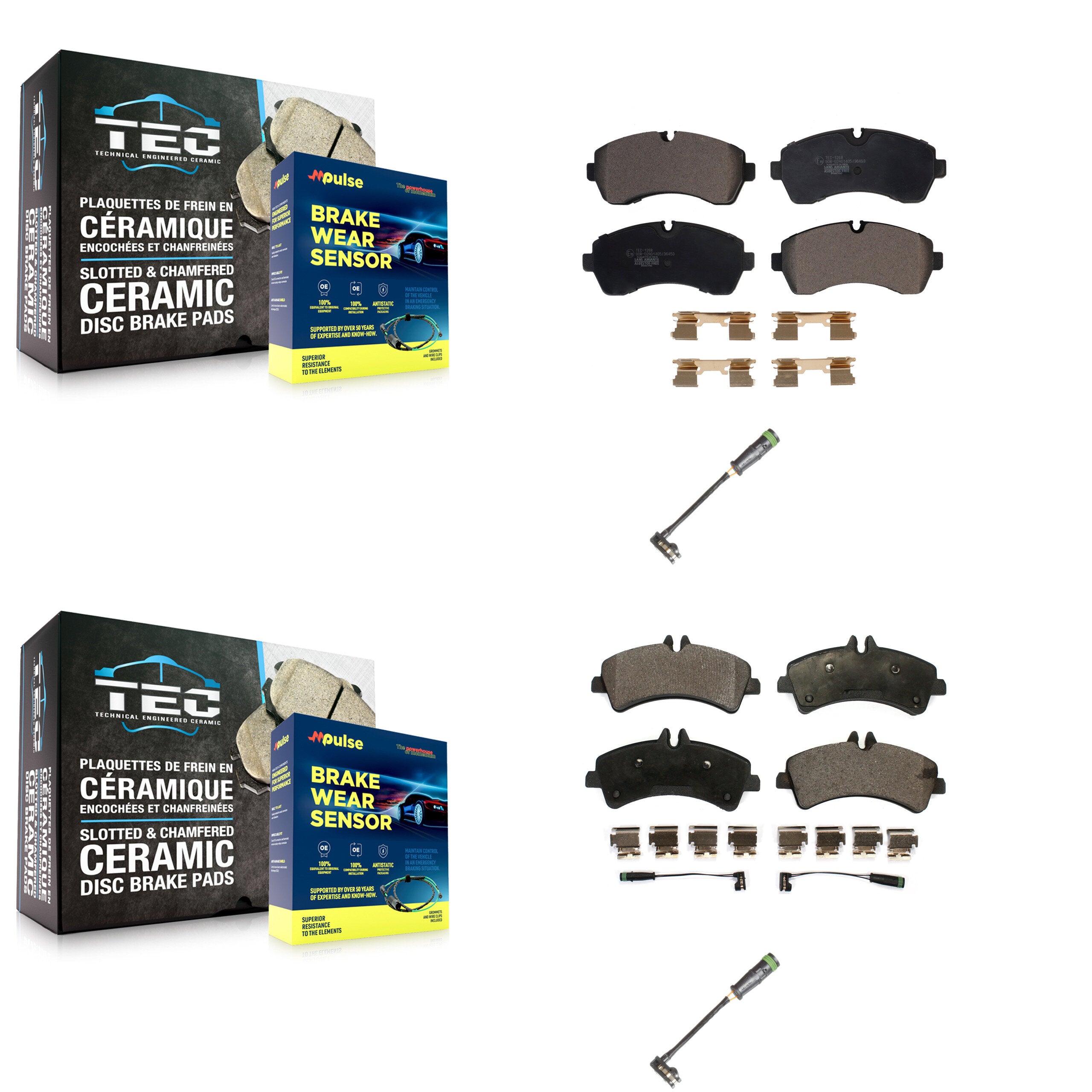 Front Rear Ceramic Disc Brake Pads & Extra Wear Sensor Kit For Freightliner Sprinter 3500 KTW-101416