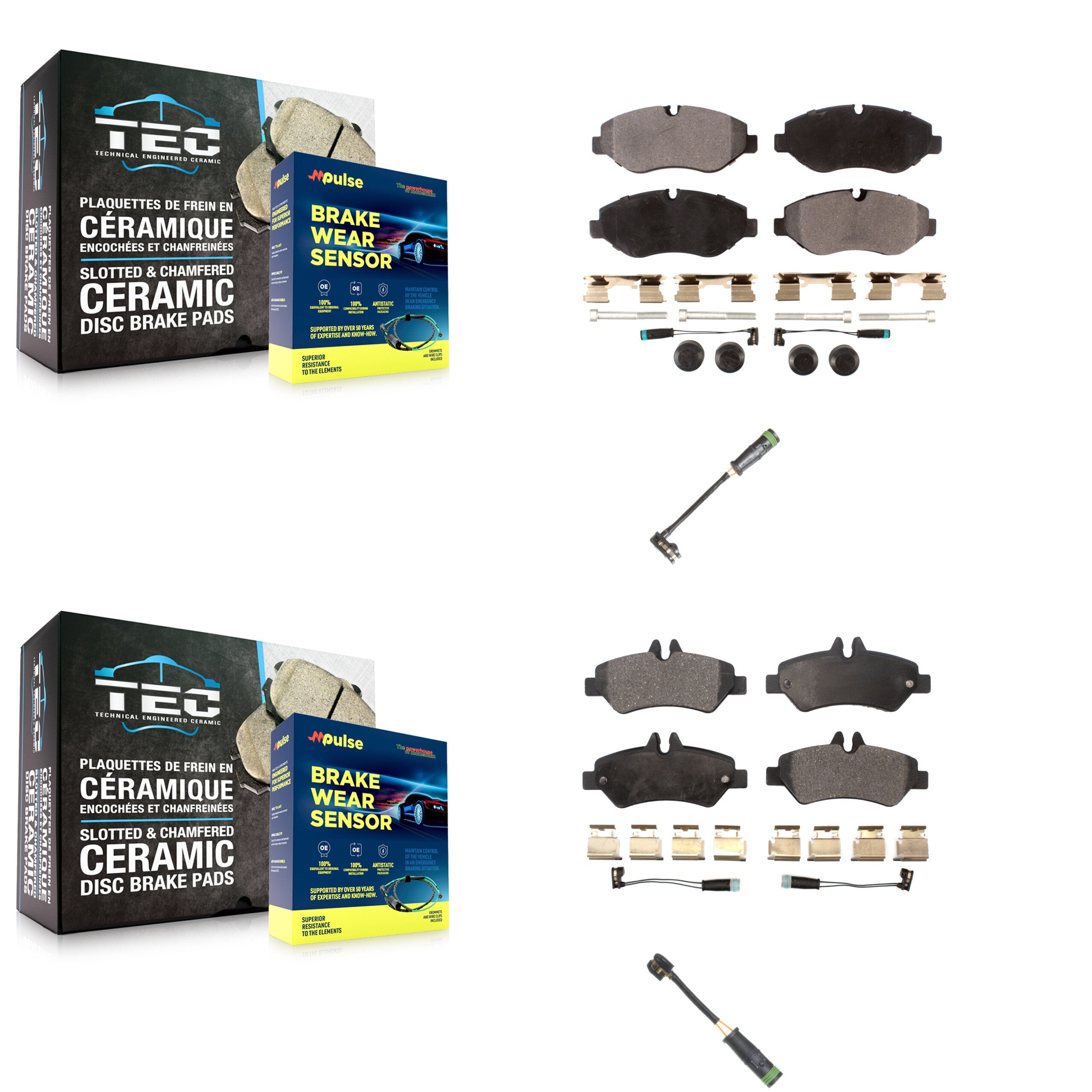 Front Rear Ceramic Disc Brake Pads & Extra Wear Sensor Kit For Freightliner Sprinter 2500 KTW-101417