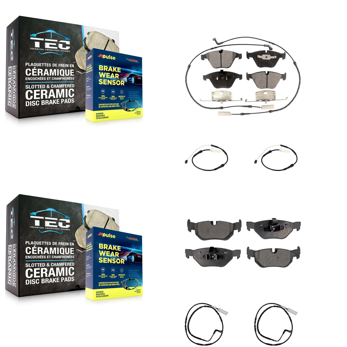 Front Rear Ceramic Disc Brake Pads And Extra Wear Sensors Kit For BMW 323i 328i KTW-101453