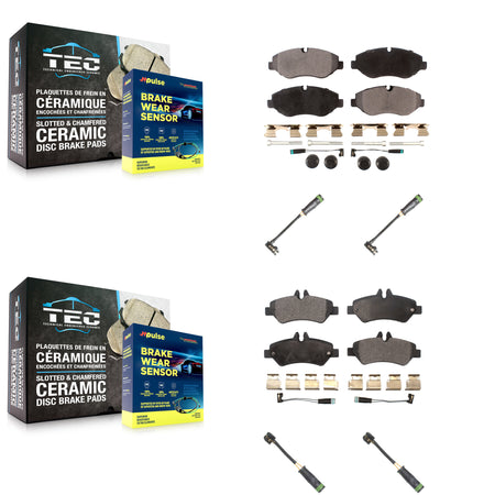 Front Rear Ceramic Disc Brake Pads & Extra Wear Sensor Kit For Freightliner Sprinter 2500 KTW-101466