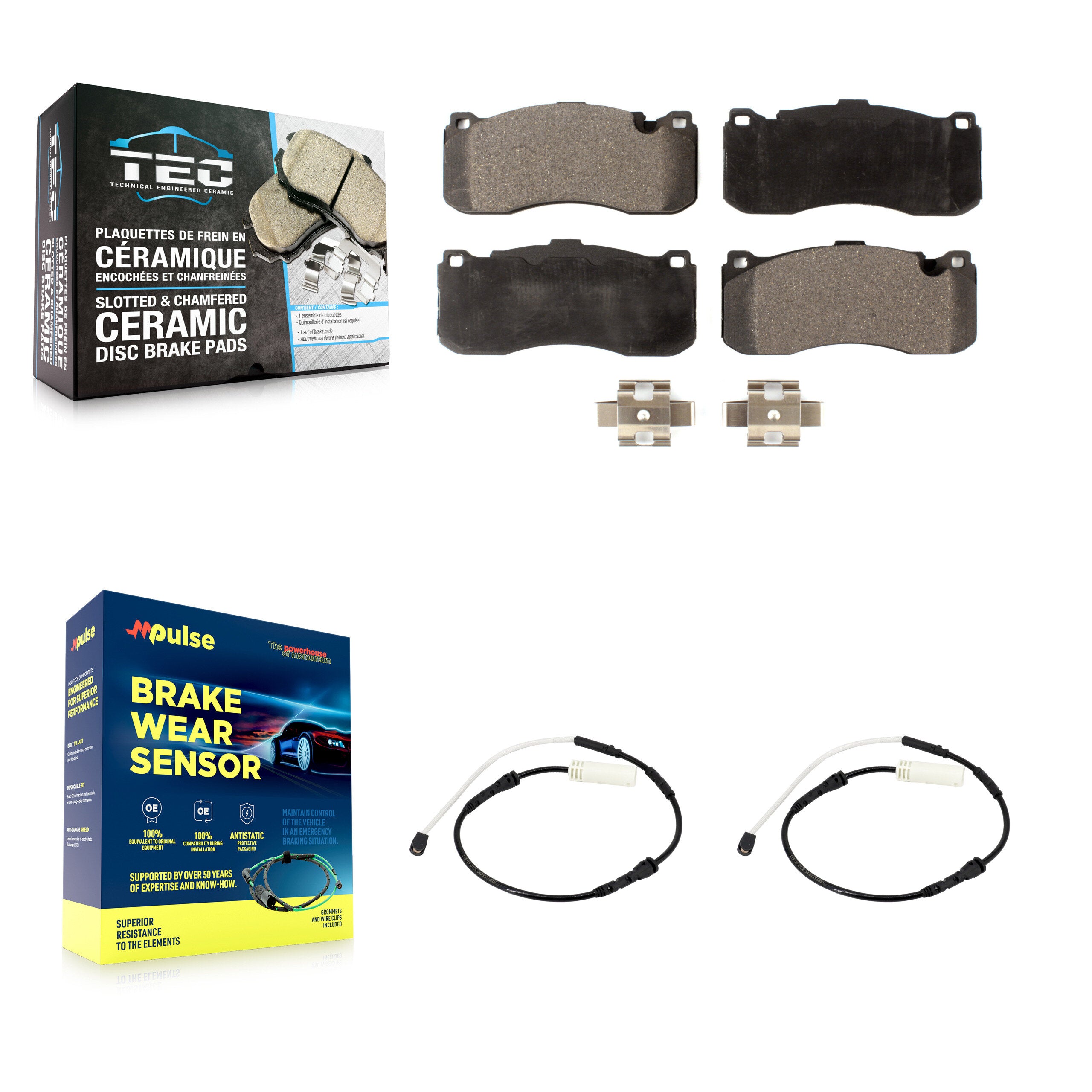 Front Ceramic Brake Pad Wear Sensor Kit For 2013 BMW 328i With 370mm Diameter Rotor KTW-101492