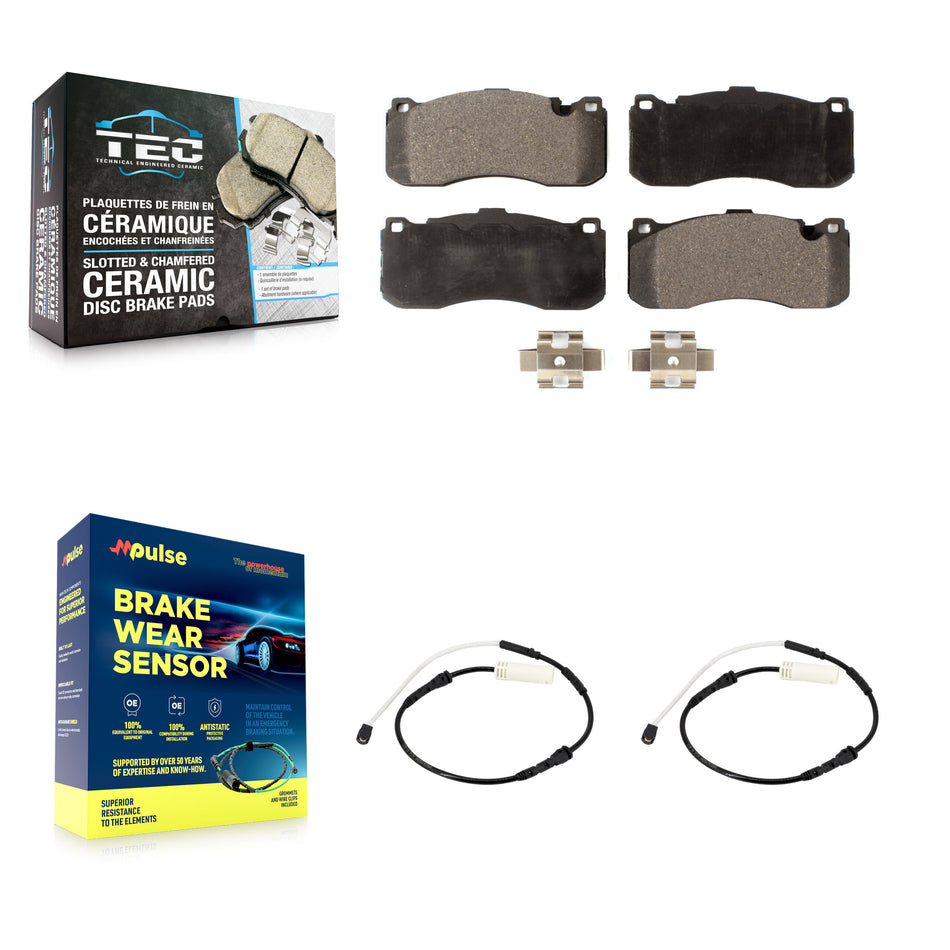Front Ceramic Brake Pad Wear Sensor Kit For 2013 BMW 328i With 370mm Diameter Rotor KTW-101492