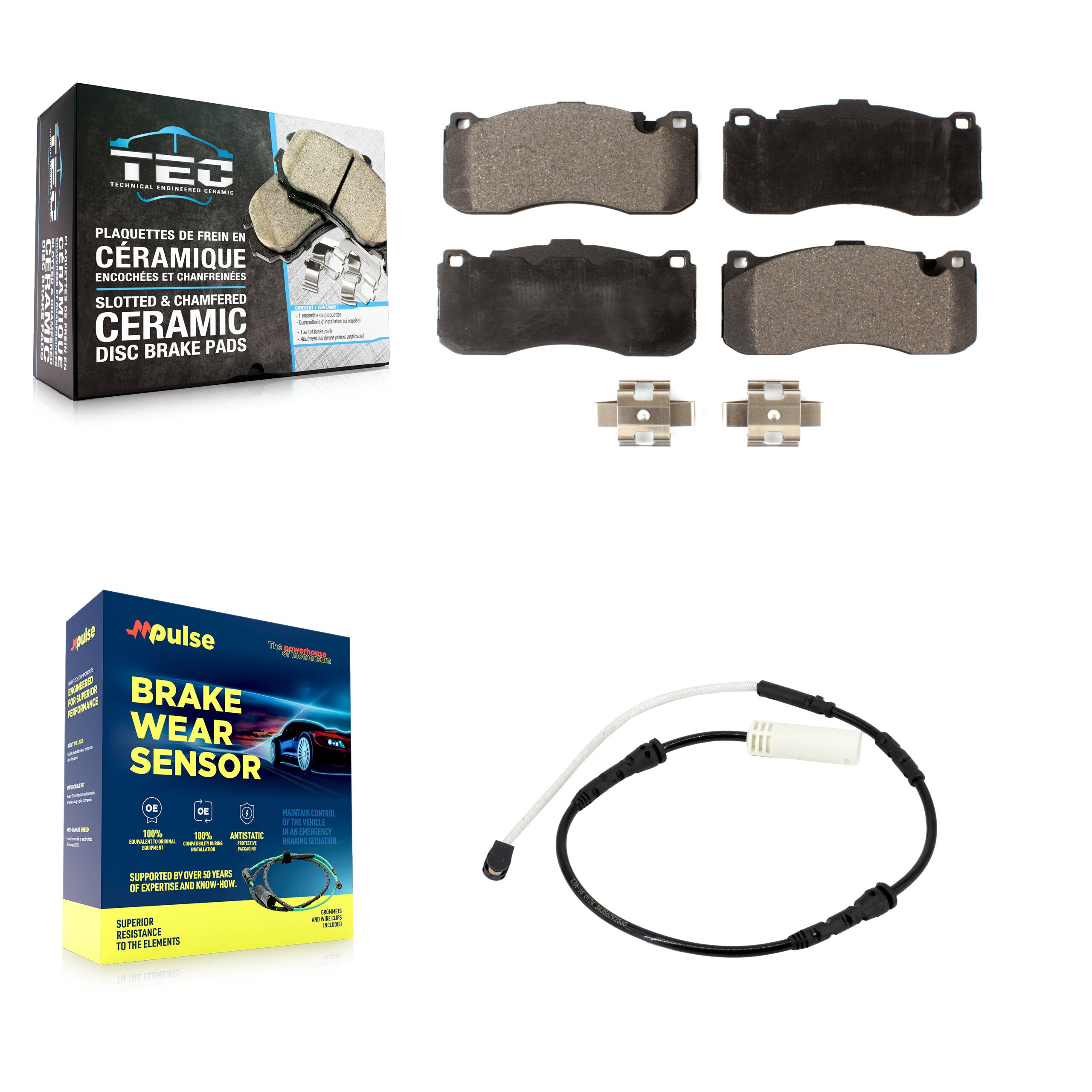 Front Ceramic Brake Pad Wear Sensor Kit For 2013 BMW 328i With 370mm Diameter Rotor KTW-101516