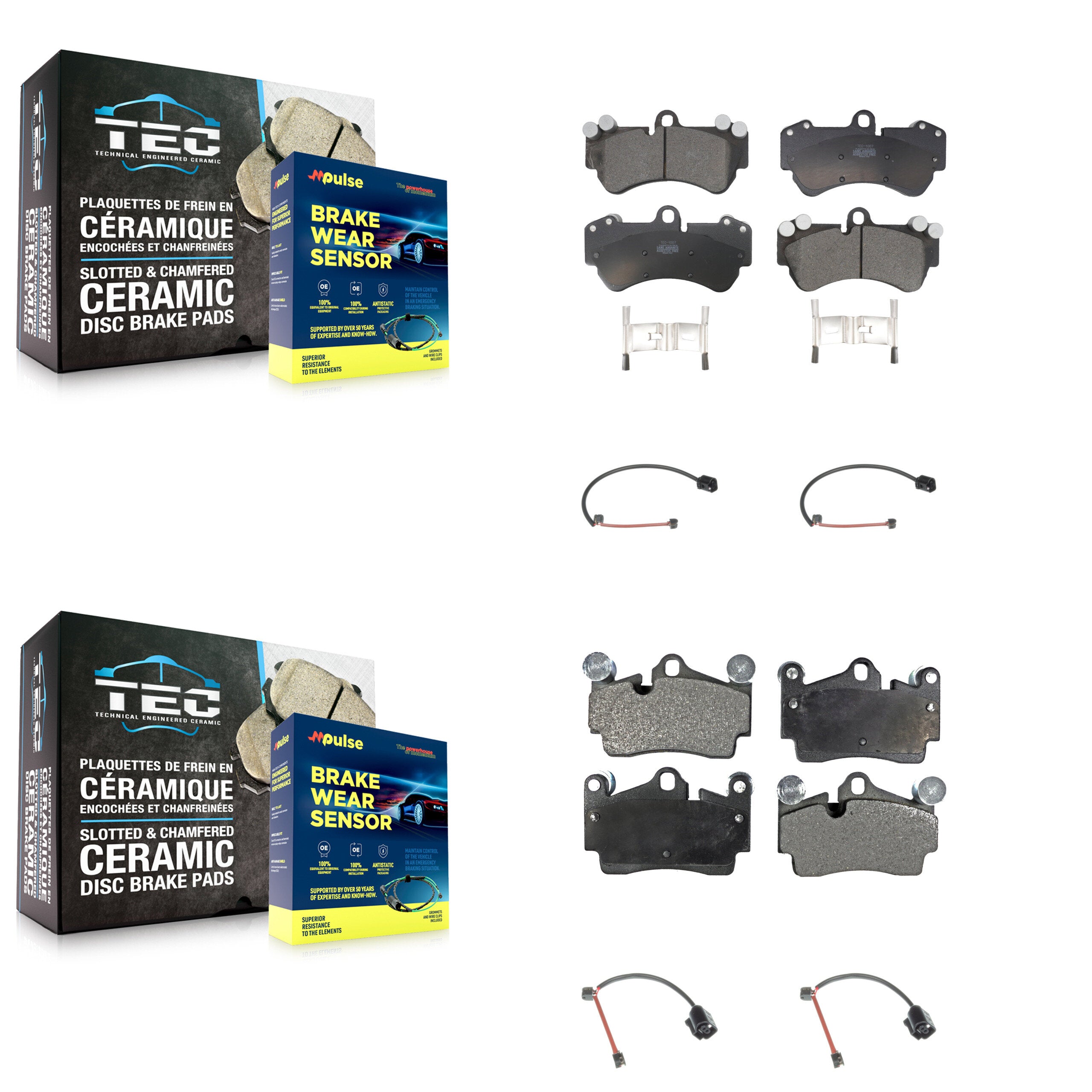 Front Rear Ceramic Disc Brake Pads And Wear Sensors Kit For Porsche Cayenne KTW-101521
