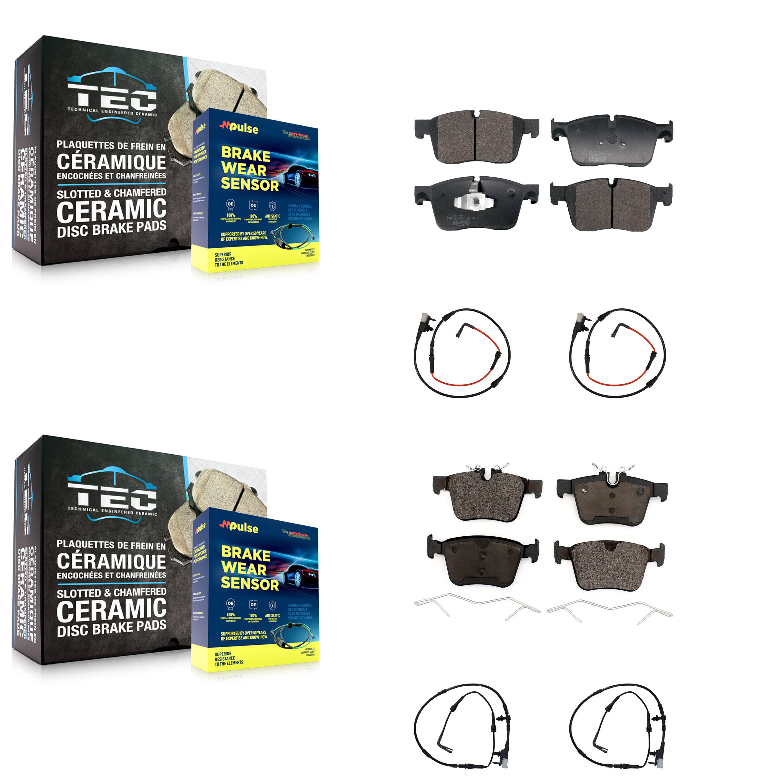 Front Rear Ceramic Disc Brake Pads And Wear Sensors Kit For Jaguar XE KTW-101525
