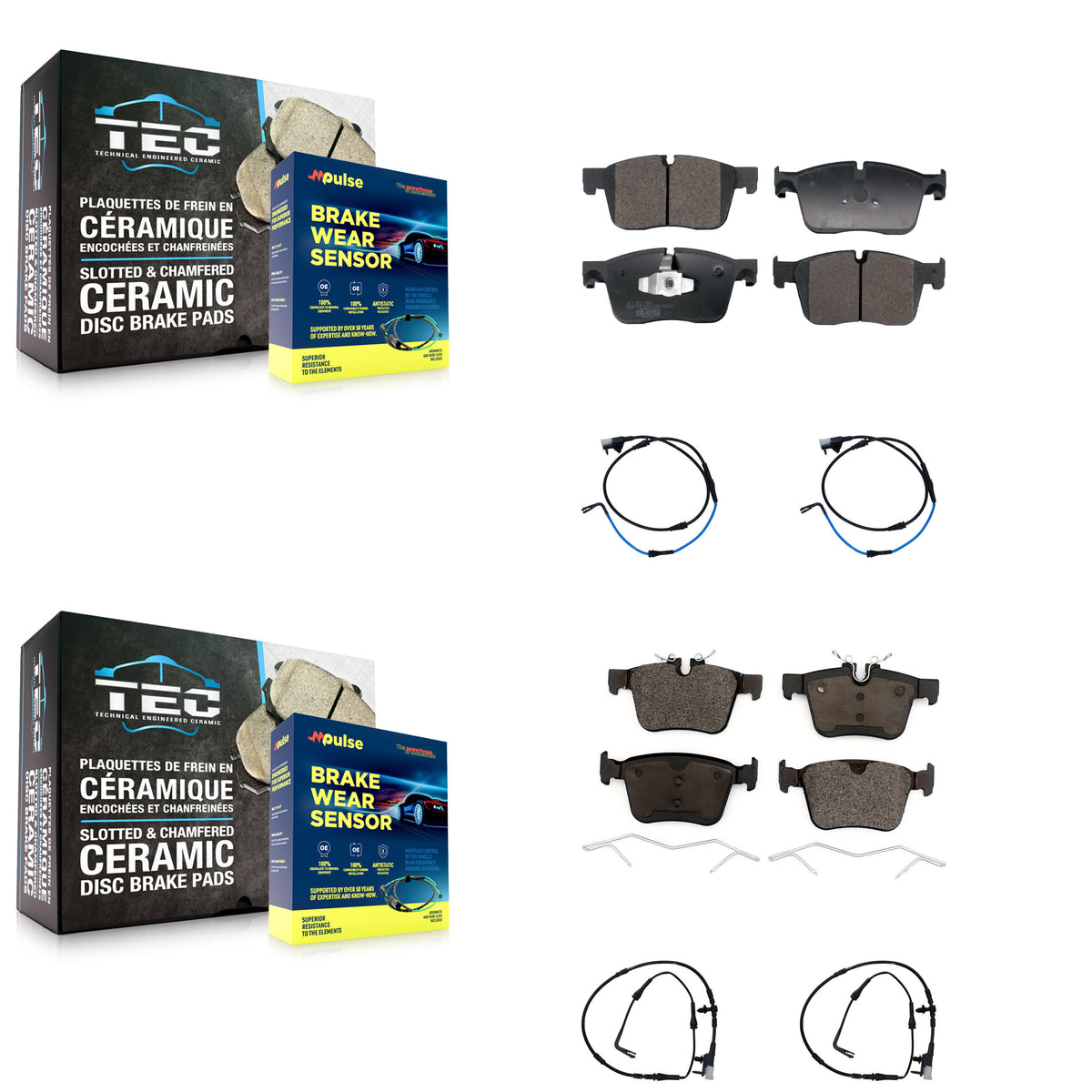 Front Rear Ceramic Disc Brake Pads And Wear Sensors Kit For 2017 Jaguar XE XF KTW-101527