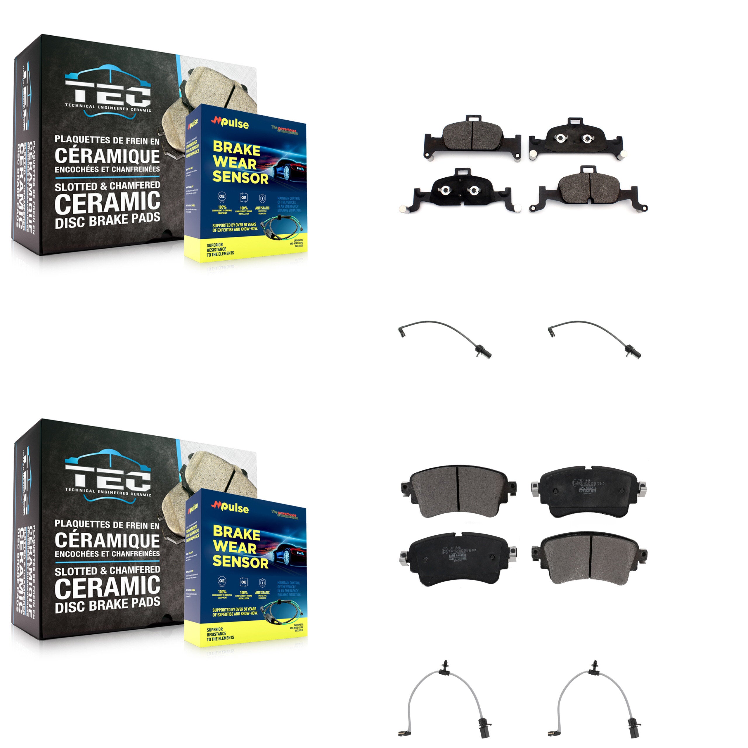 Front Rear Ceramic Disc Brake Pads And Wear Sensors Kit For Audi A6 Quattro 2.0L KTW-101530