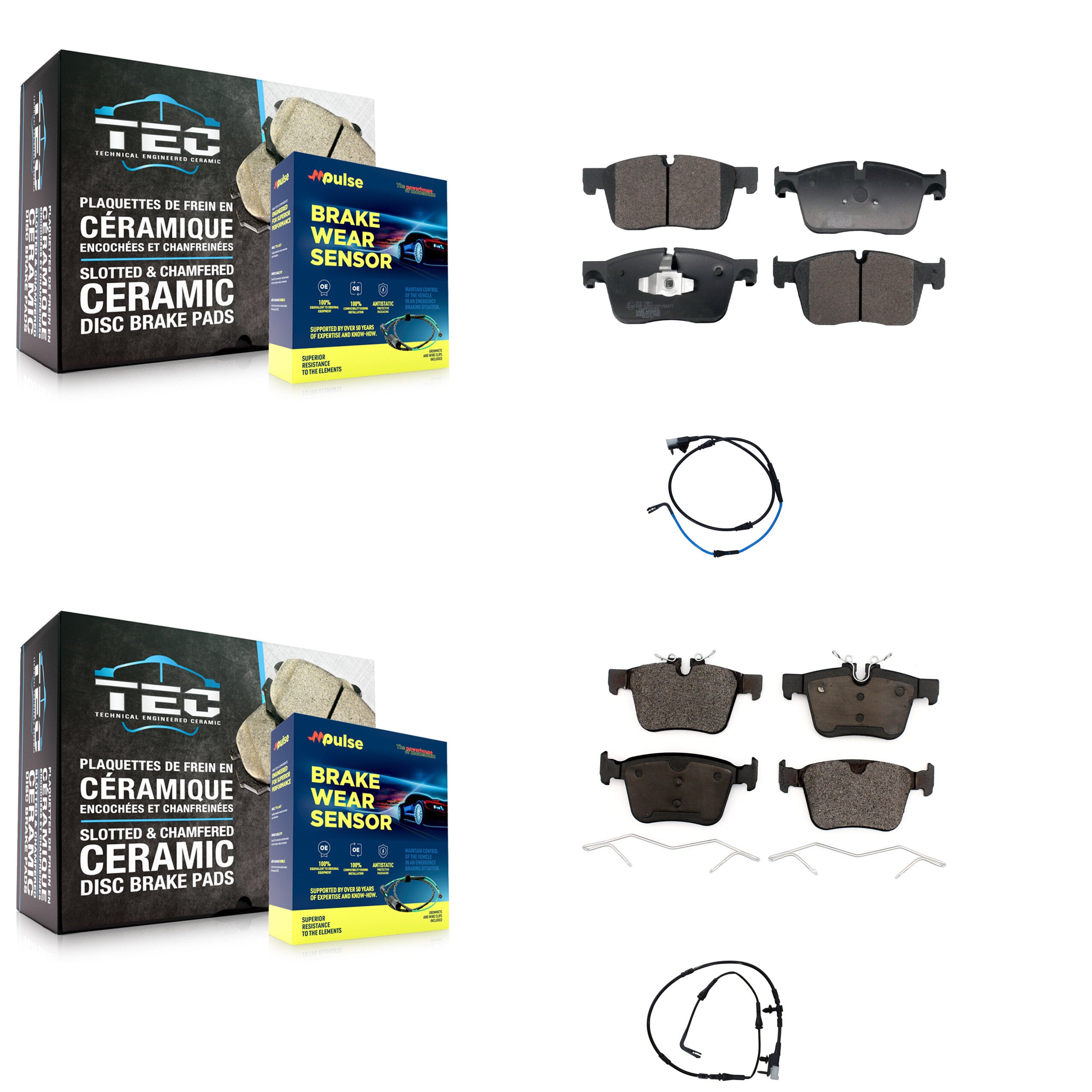 Front Rear Ceramic Disc Brake Pads And Wear Sensors Kit For 2017 Jaguar XE XF KTW-101537