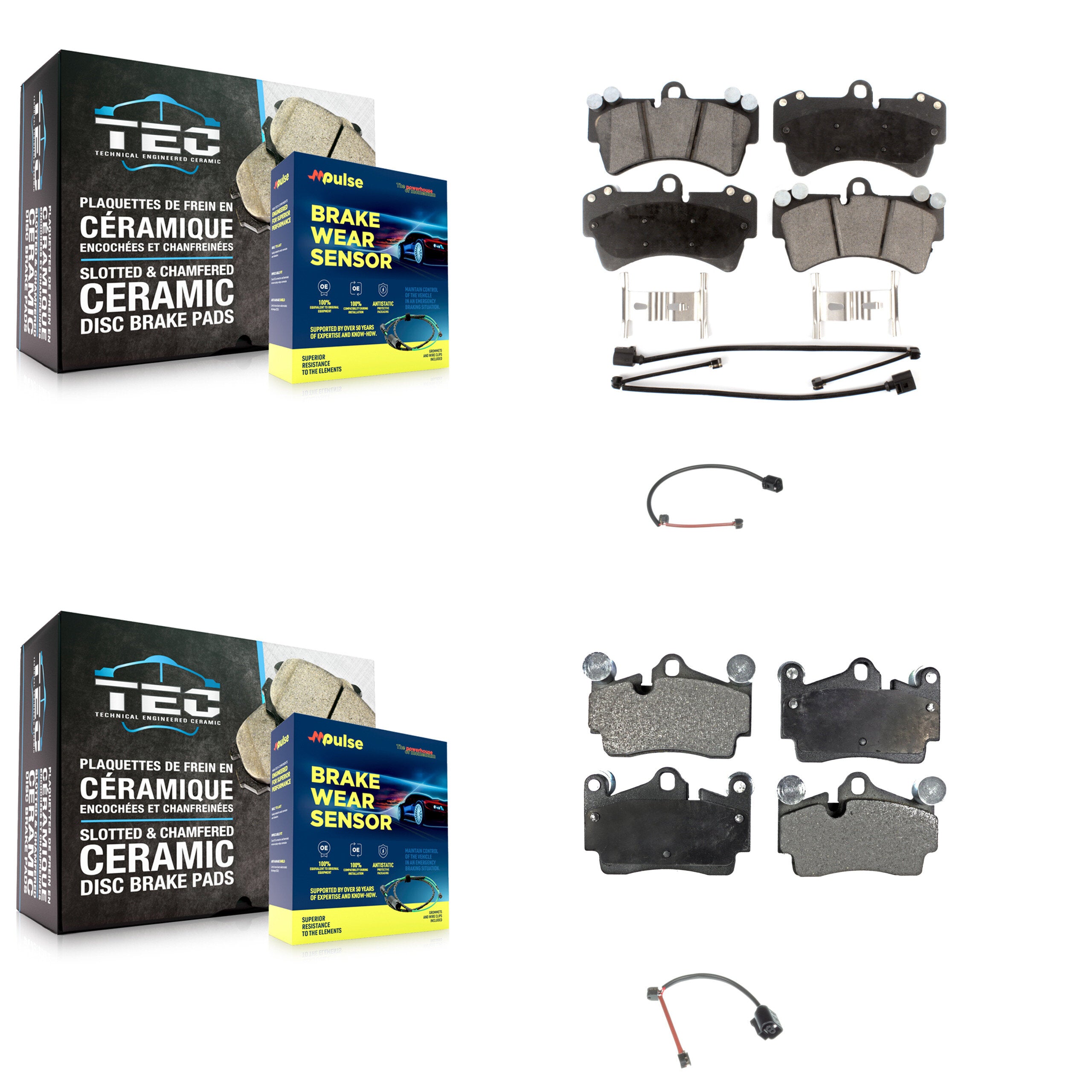 Front Rear Ceramic Disc Brake Pads And Extra Wear Sensors Kit For Audi Q7 Porsche Cayenne KTW-101542