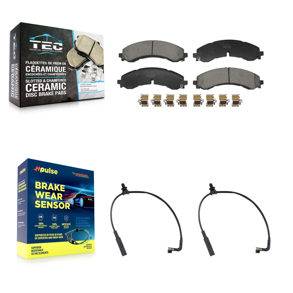 Front Ceramic Brake Pad & Wear Sensor Kit For GMC Chevrolet Sierra 2500 HD Silverado 3500 KTW-101556