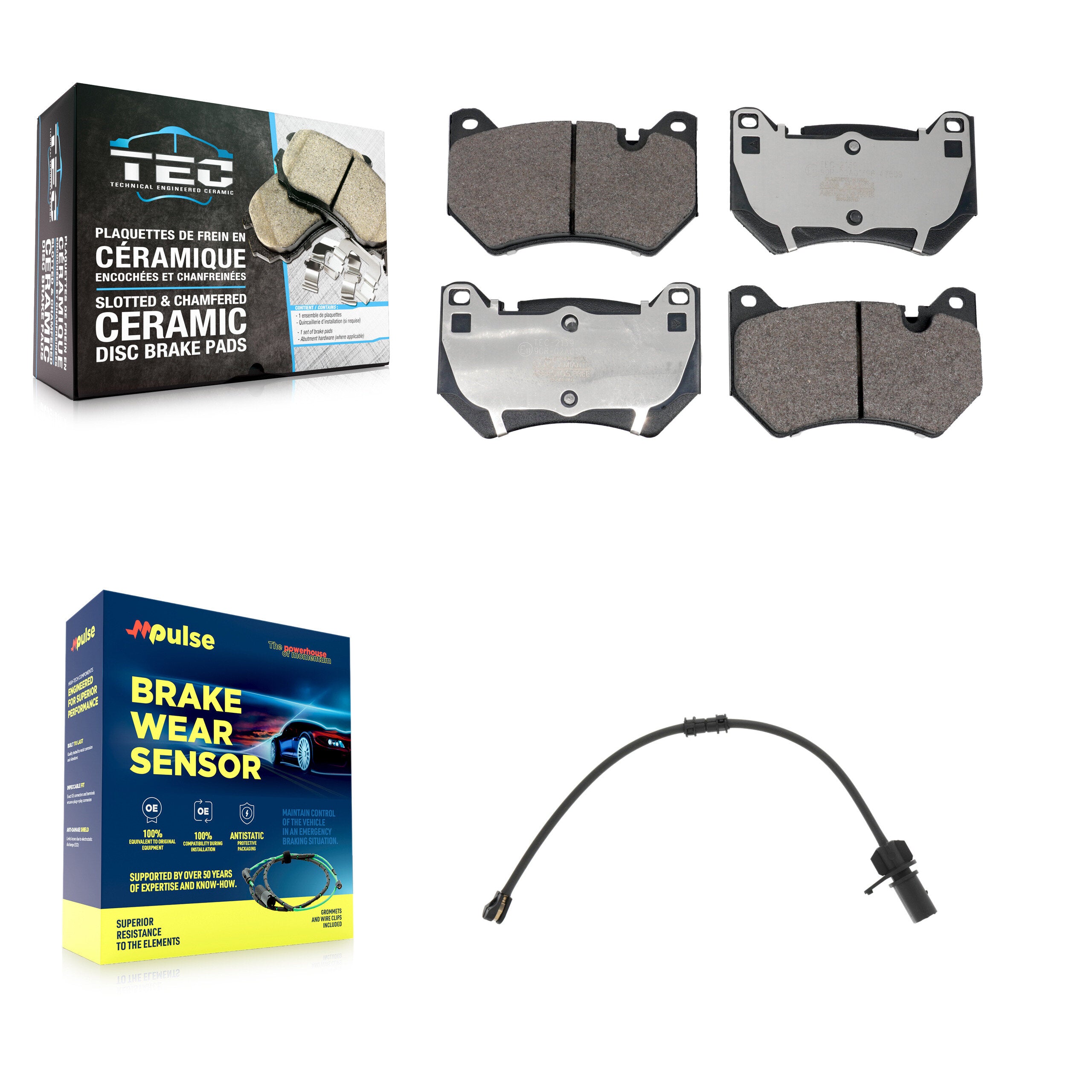 Front Ceramic Disc Brake Pads And Wear Sensors Kit For Audi Q5 2.0L KTW-101584