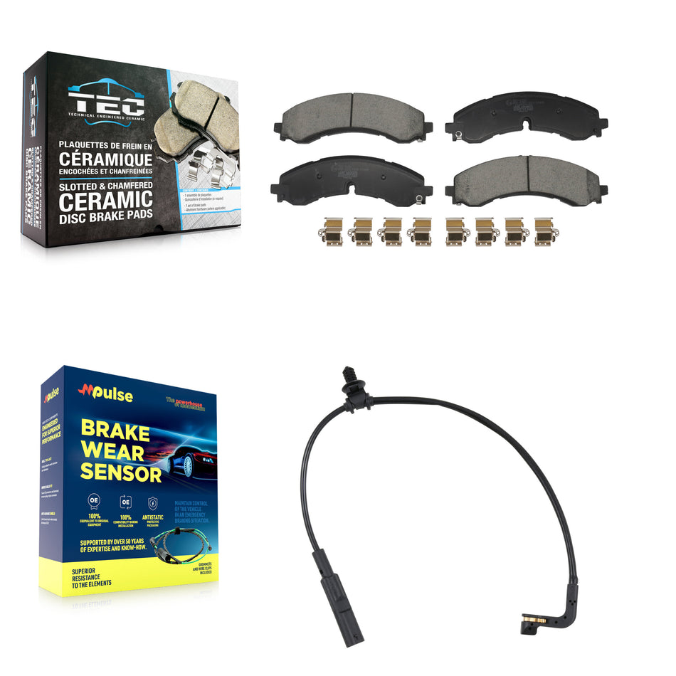 Front Ceramic Brake Pad & Wear Sensor Kit For GMC Chevrolet Sierra 2500 HD Silverado 3500 KTW-101587