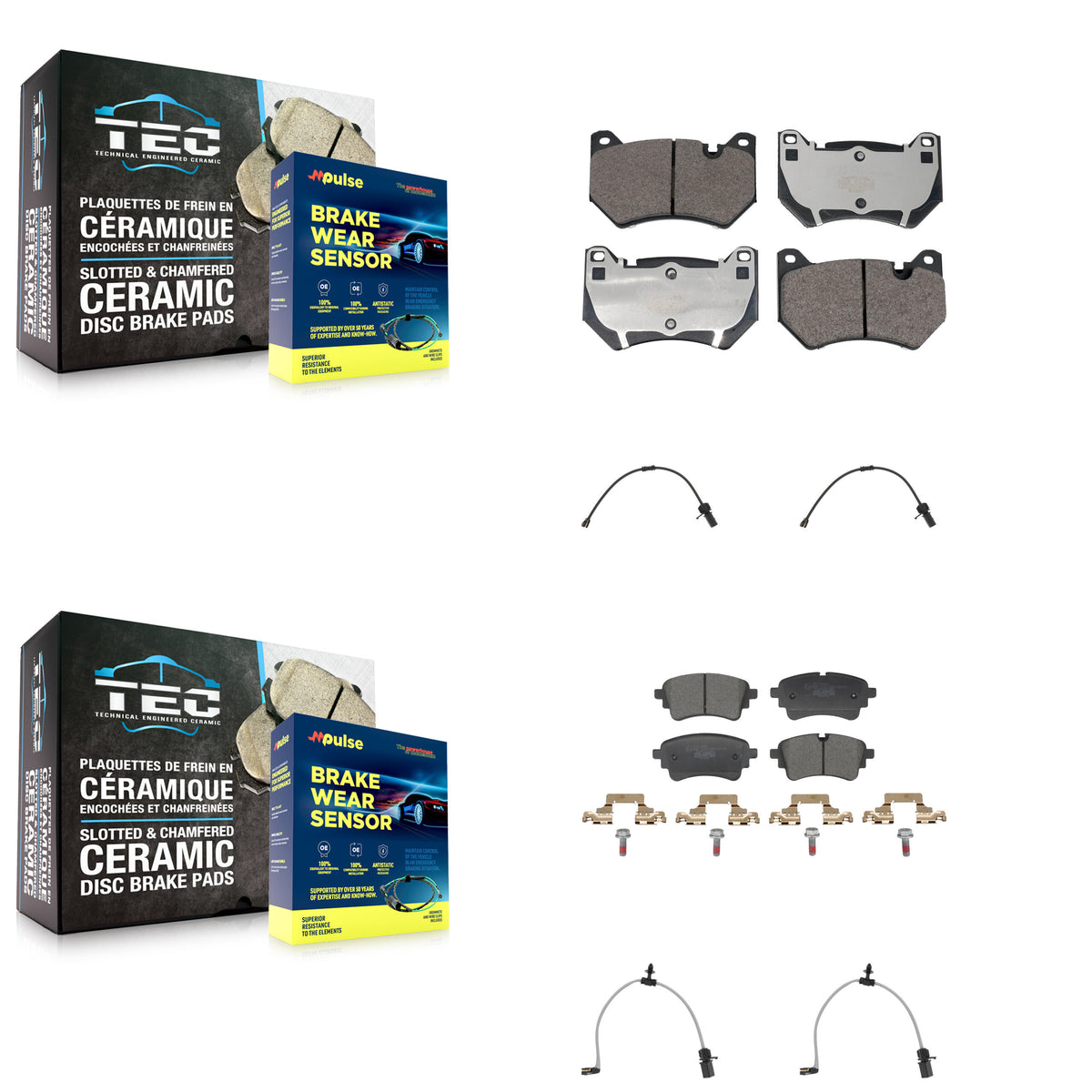 Front Rear Ceramic Disc Brake Pads And Wear Sensors Kit For 2021 Audi Q5 2.0L KTW-101608