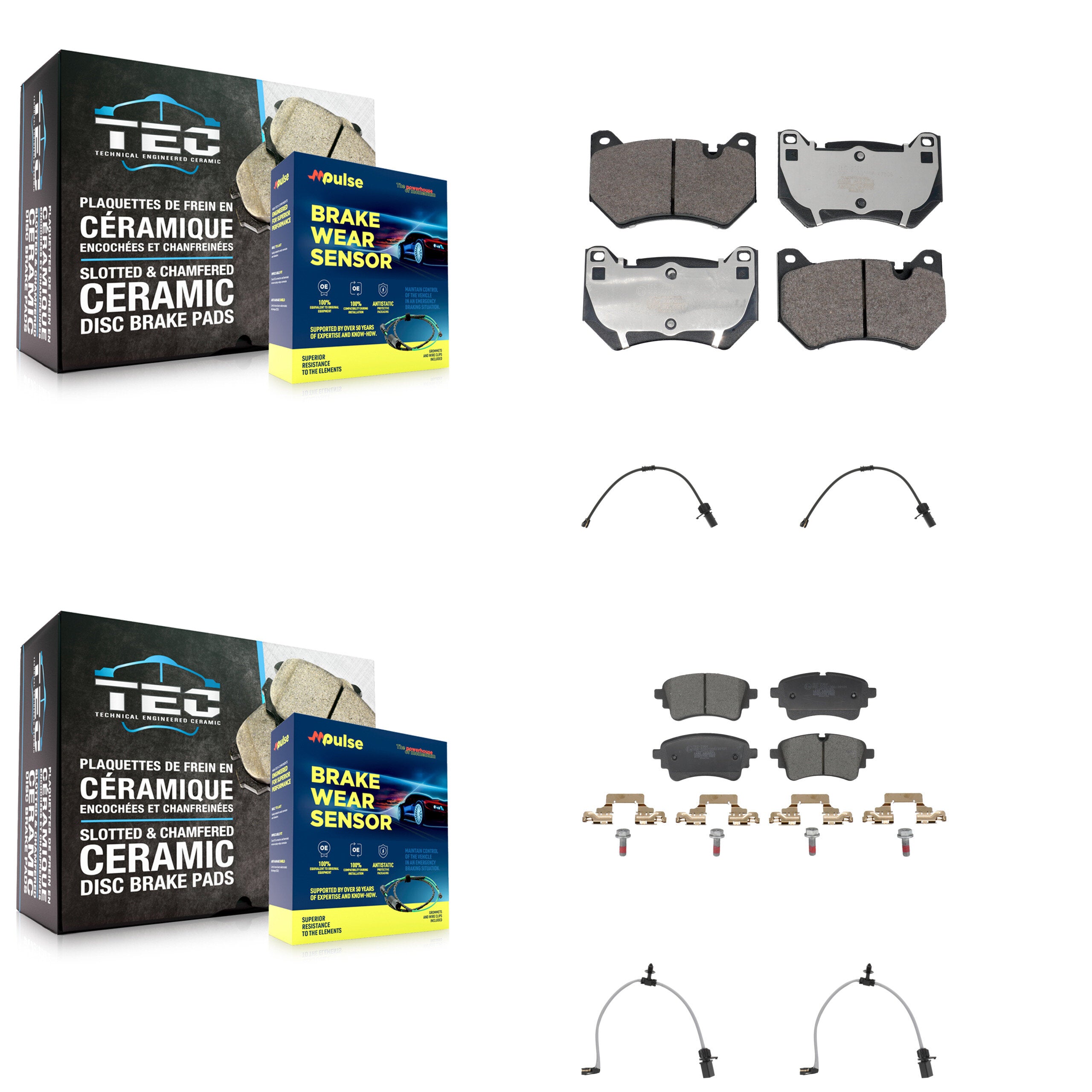 Front Rear Ceramic Disc Brake Pads And Wear Sensors Kit For 2021 Audi Q5 2.0L KTW-101608