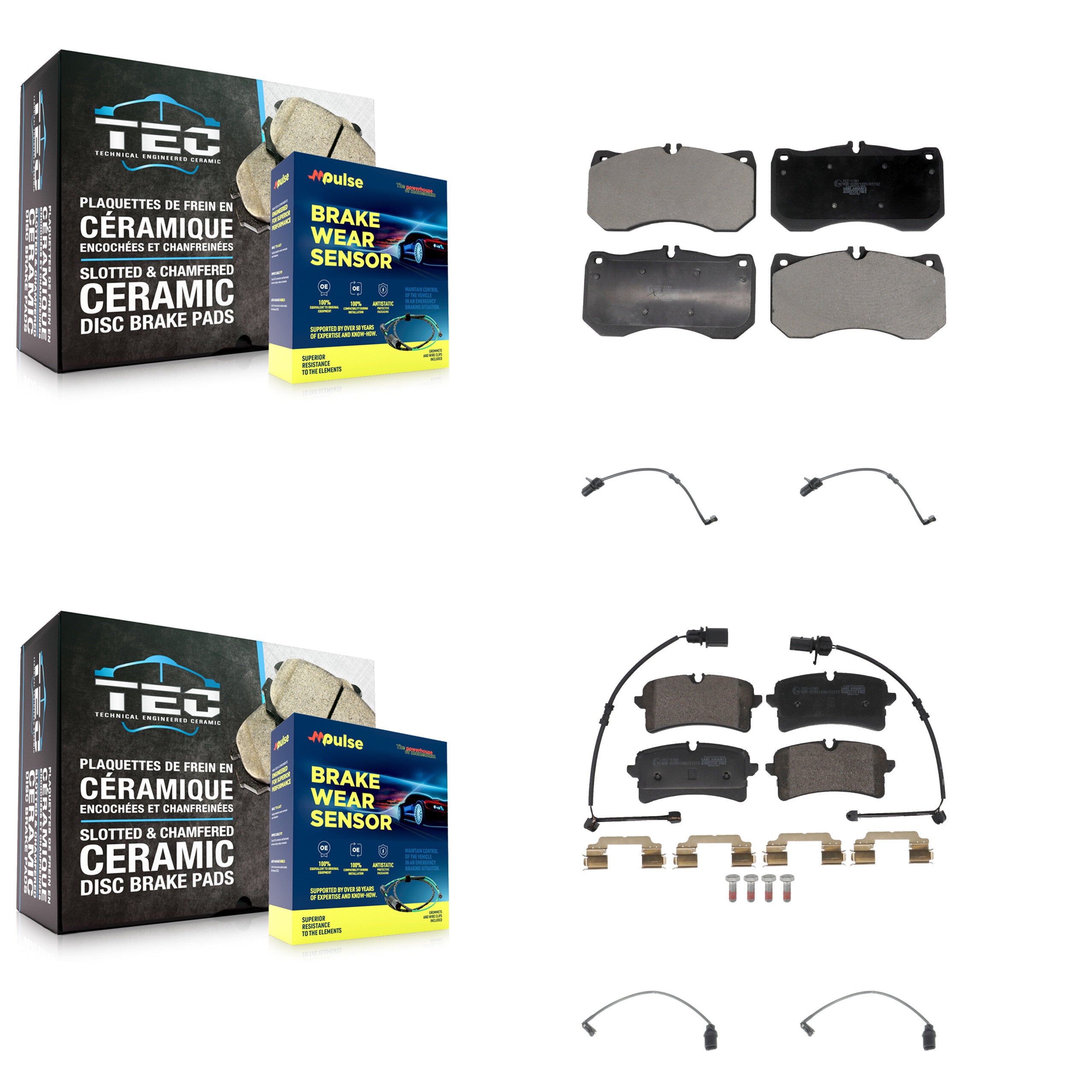 Front Rear Ceramic Disc Brake Pads And Extra Wear Sensors Kit For Audi A7 Quattro KTW-101615