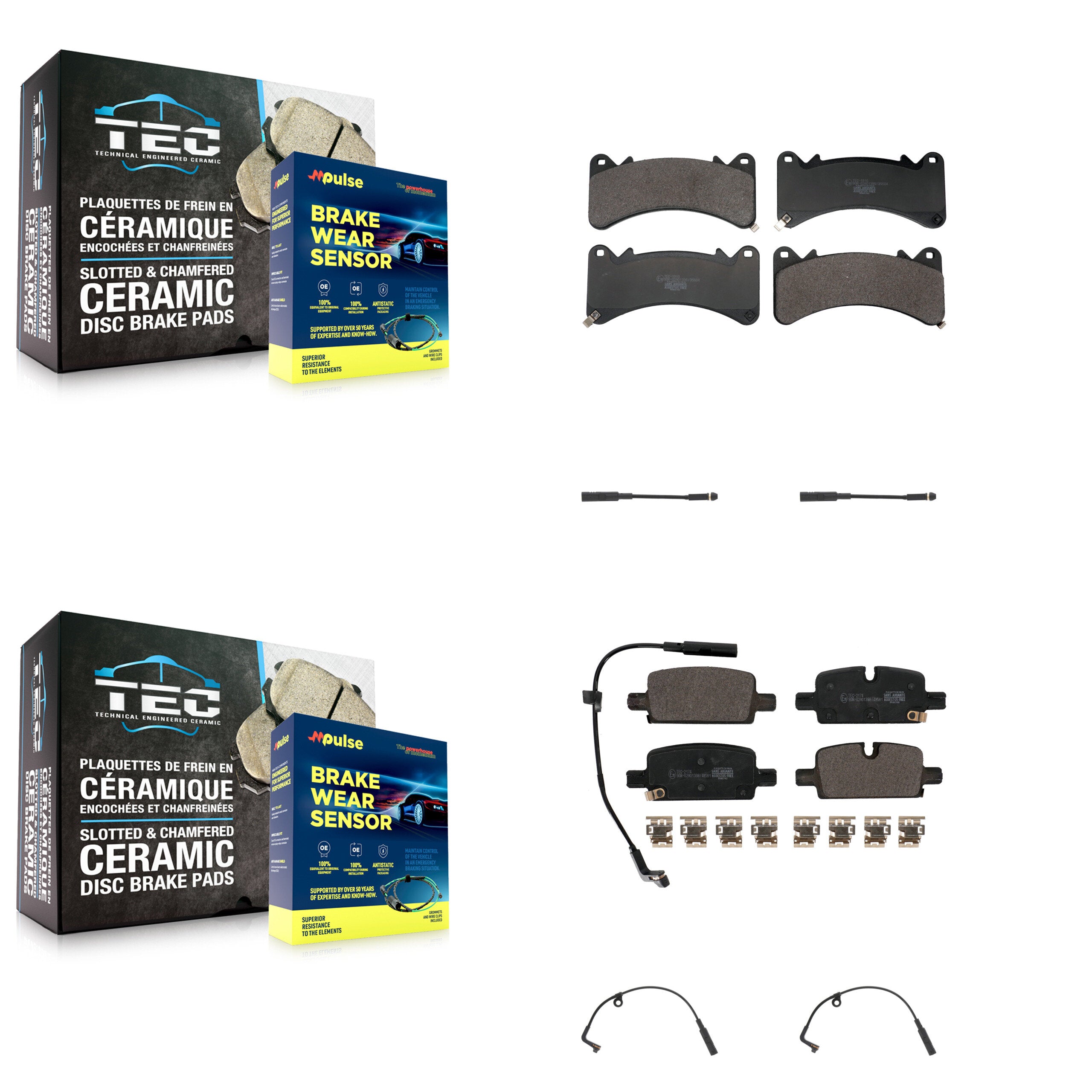Front Rear Ceramic Brake Pads Extra Wear Sensor Kit For GMC Sierra 1500 Chevrolet Limited KTW-101616