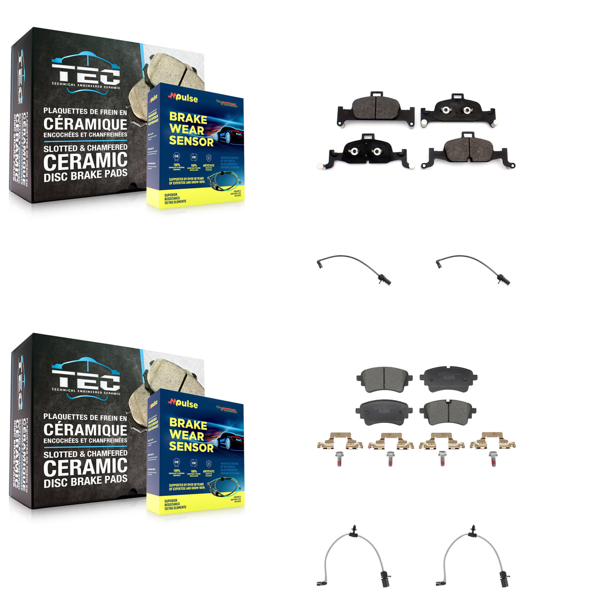 Front Rear Ceramic Disc Brake Pads And Wear Sensors Kit For Audi A6 Quattro 2.0L KTW-101622