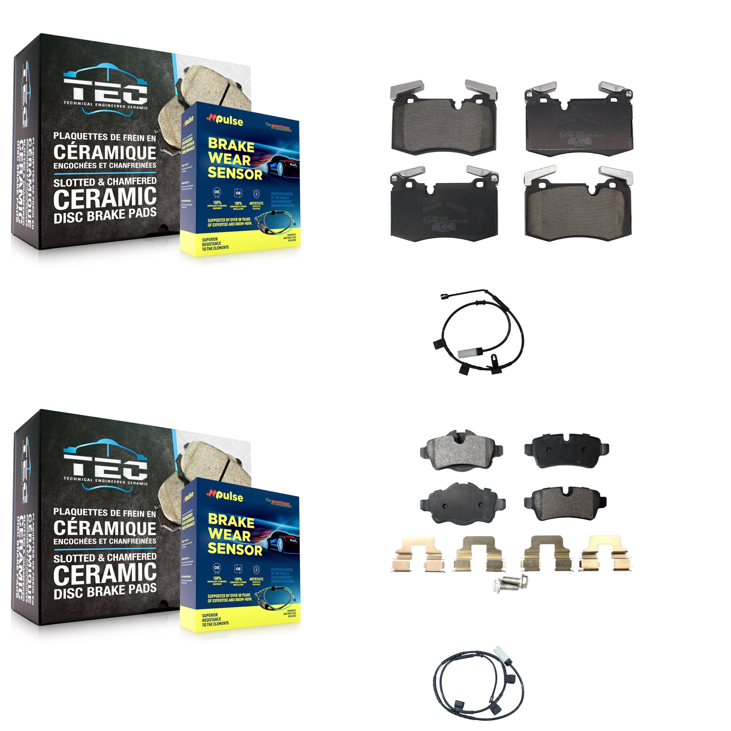 Front Rear Ceramic Disc Brake Pads And Wear Sensors Kit For Mini Cooper KTW-101649