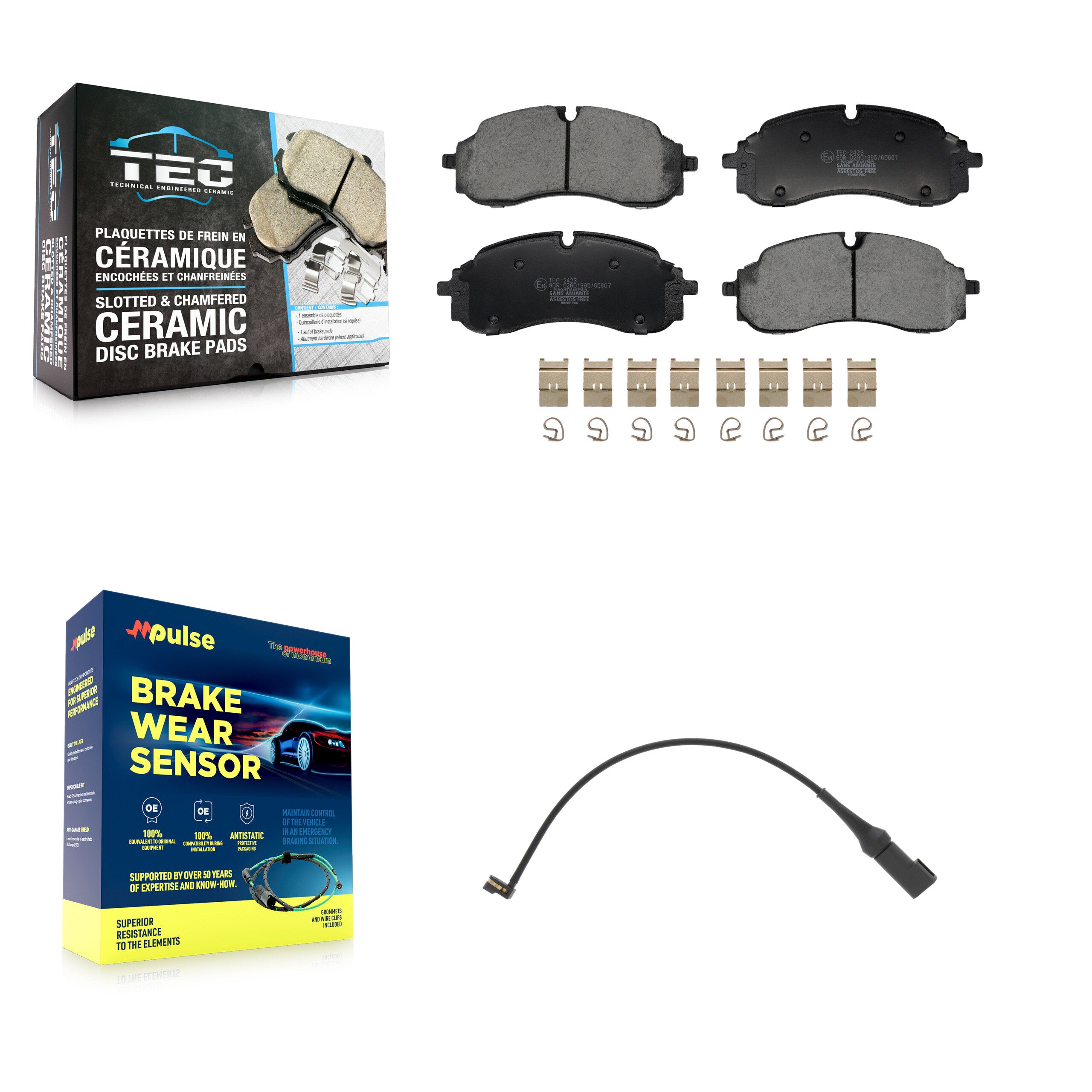 Front Ceramic Brake Pads & Wear Sensor Kit For 2022-2023 Ford E-Transit With 5 Lug Wheels KTW-101705