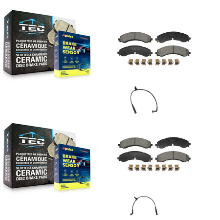 Front Rear Ceramic Brake Pad & Wear Sensor Kit For GMC Chevrolet Sierra 2500 HD Silverado KTW-101751