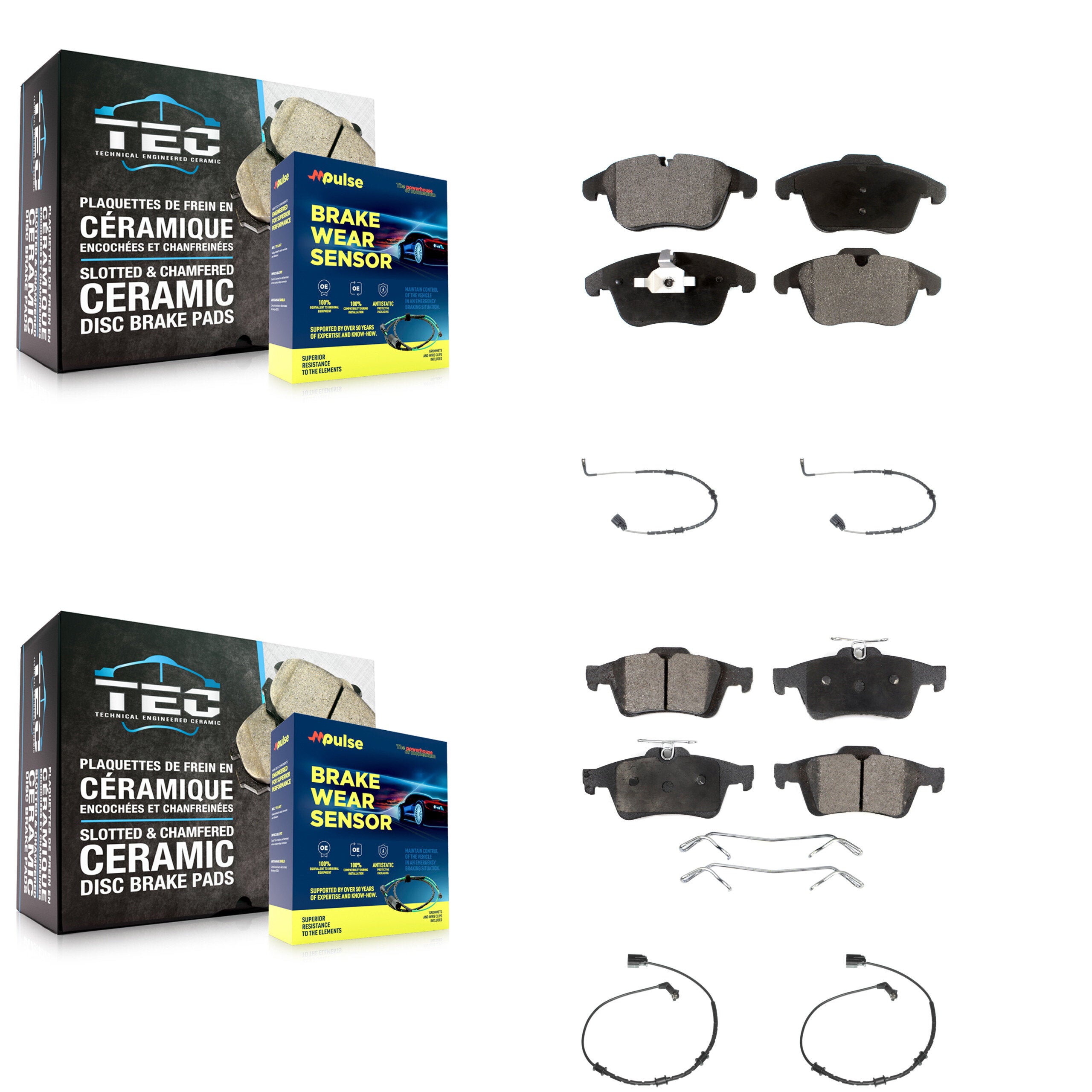 Front Rear Ceramic Disc Brake Pads And Wear Sensors Kit For Jaguar XF KTW-101770