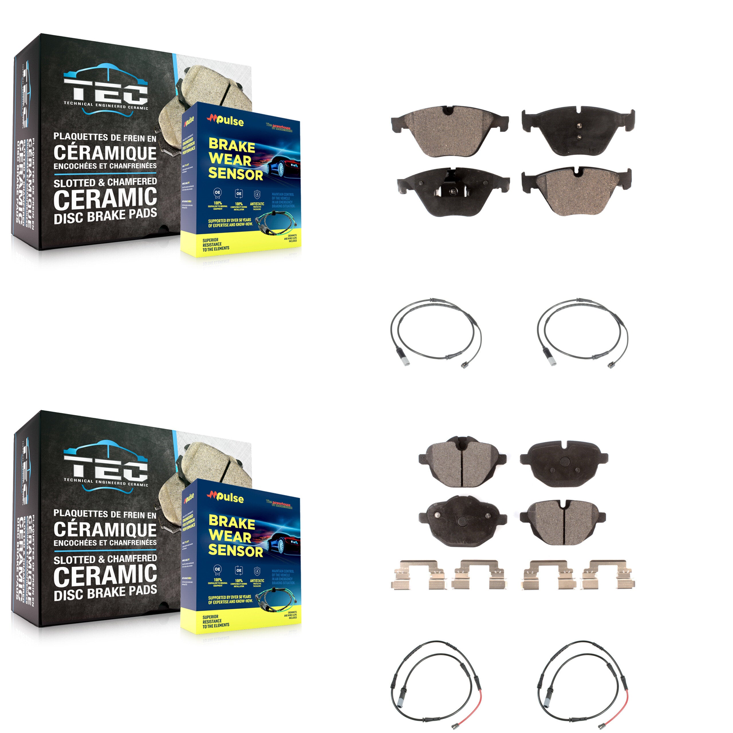 Front Rear Ceramic Disc Brake Pads And Wear Sensors Kit For 2014-2016 BMW 528i 535d KTW-101780